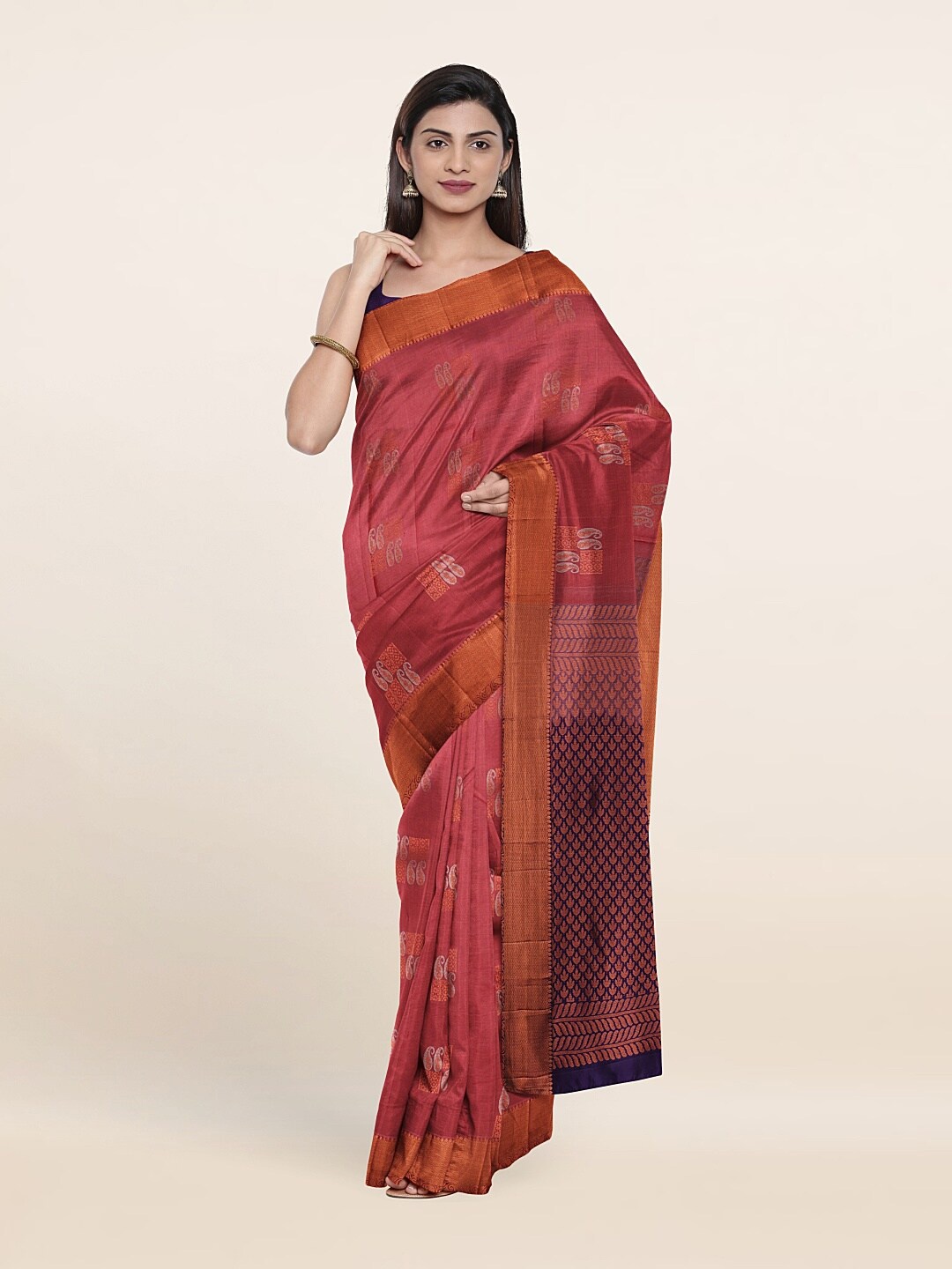 

Pothys Woven Design Zari Pure Silk Kanjeevaram Saree, Mauve