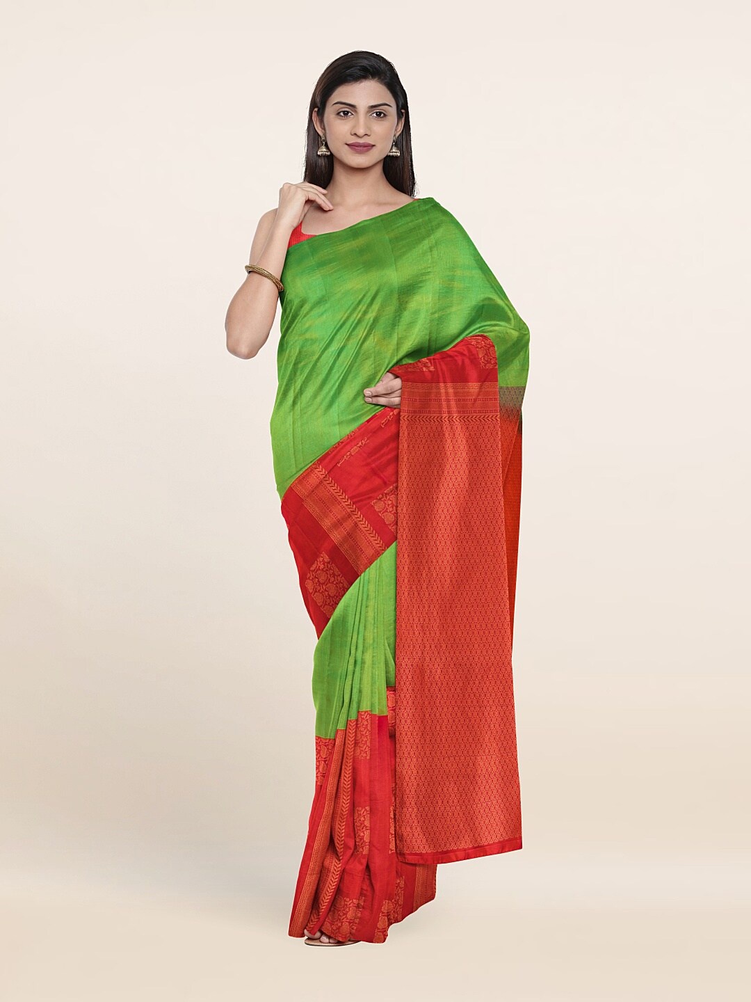 

Pothys Woven Design Zari Pure Silk Kanjeevaram Saree, Green