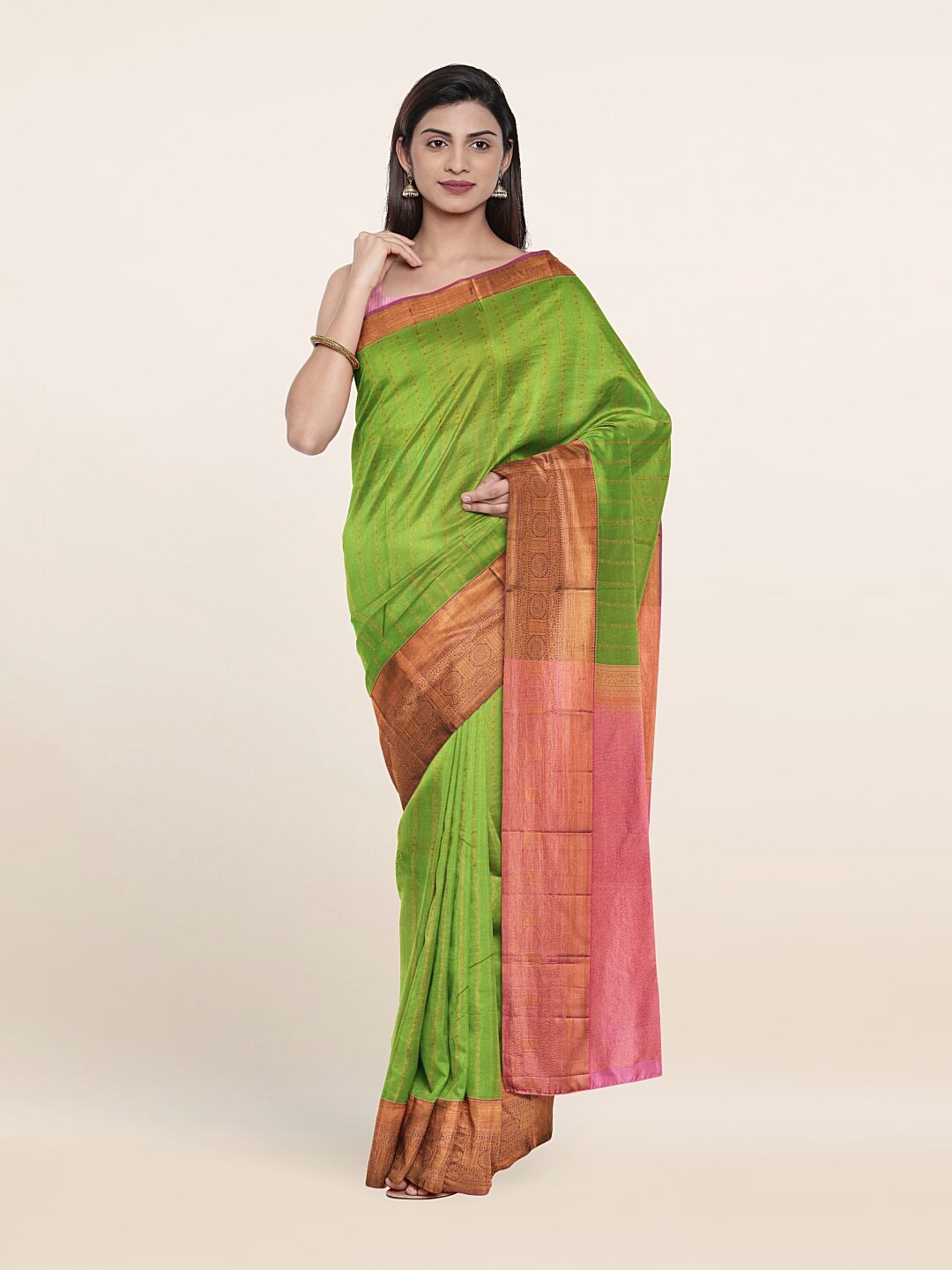

Pothys Woven Design Zari Pure Silk Kanjeevaram Saree, Green