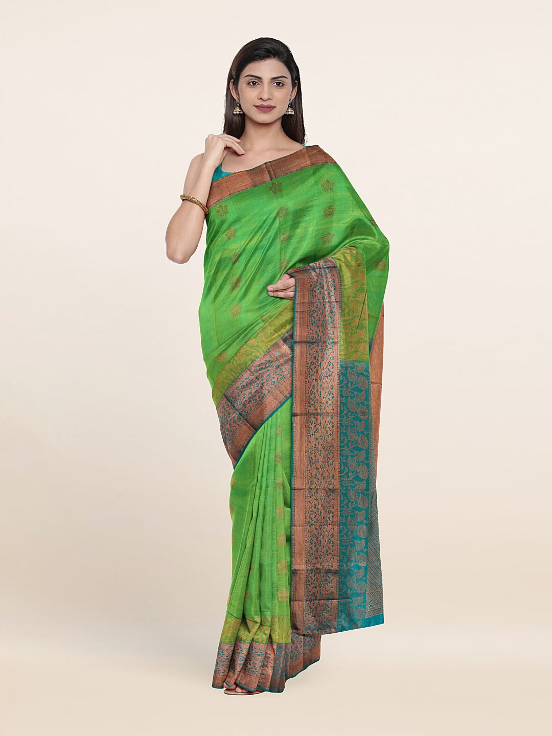 

Pothys Floral Zari Pure Silk Kanjeevaram Saree, Green