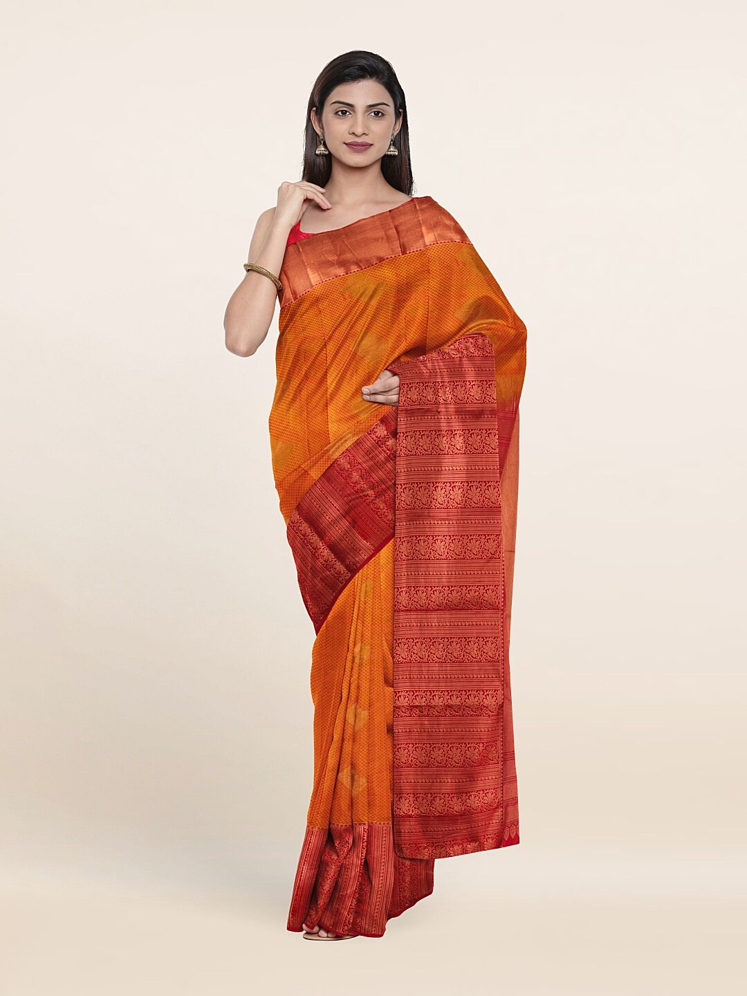 

Pothys Woven Design Zari Pure Silk Kanjeevaram Saree, Orange