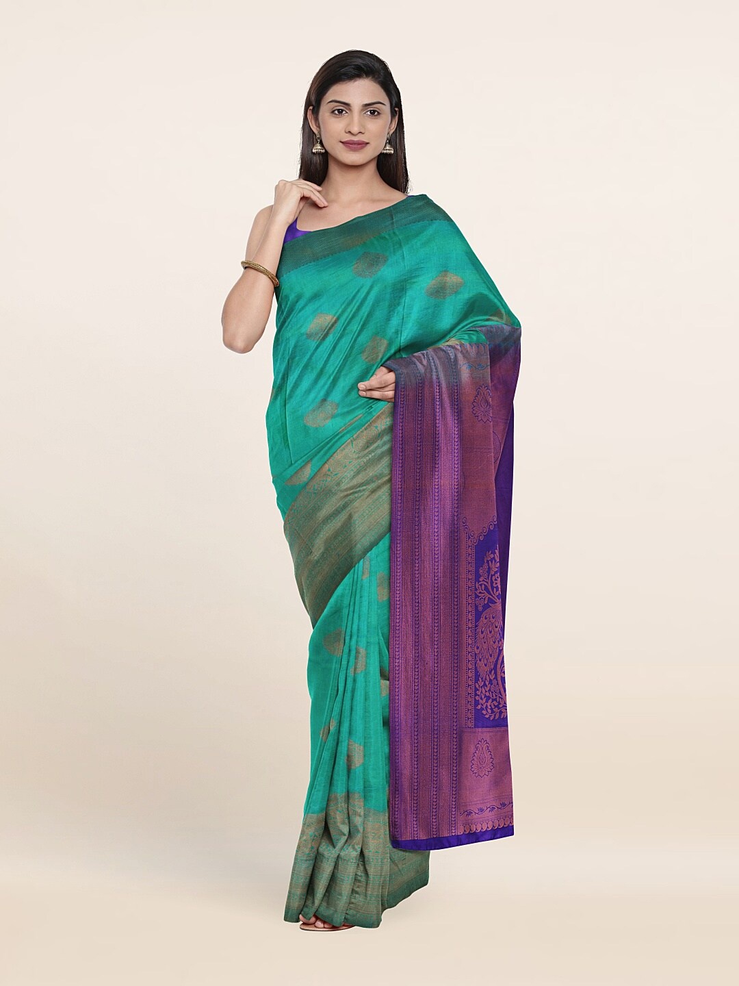 

Pothys Woven Design Zari Pure Silk Kanjeevaram Saree, Green