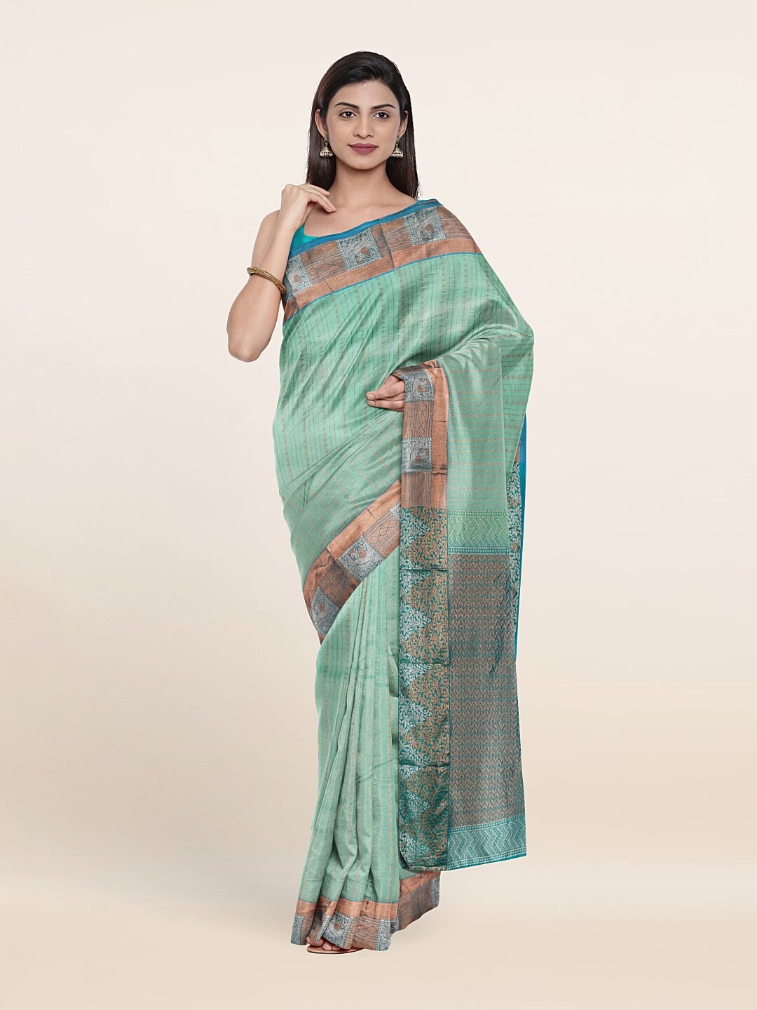 

Pothys Woven Design Zari Pure Silk Kanjeevaram Saree, Green