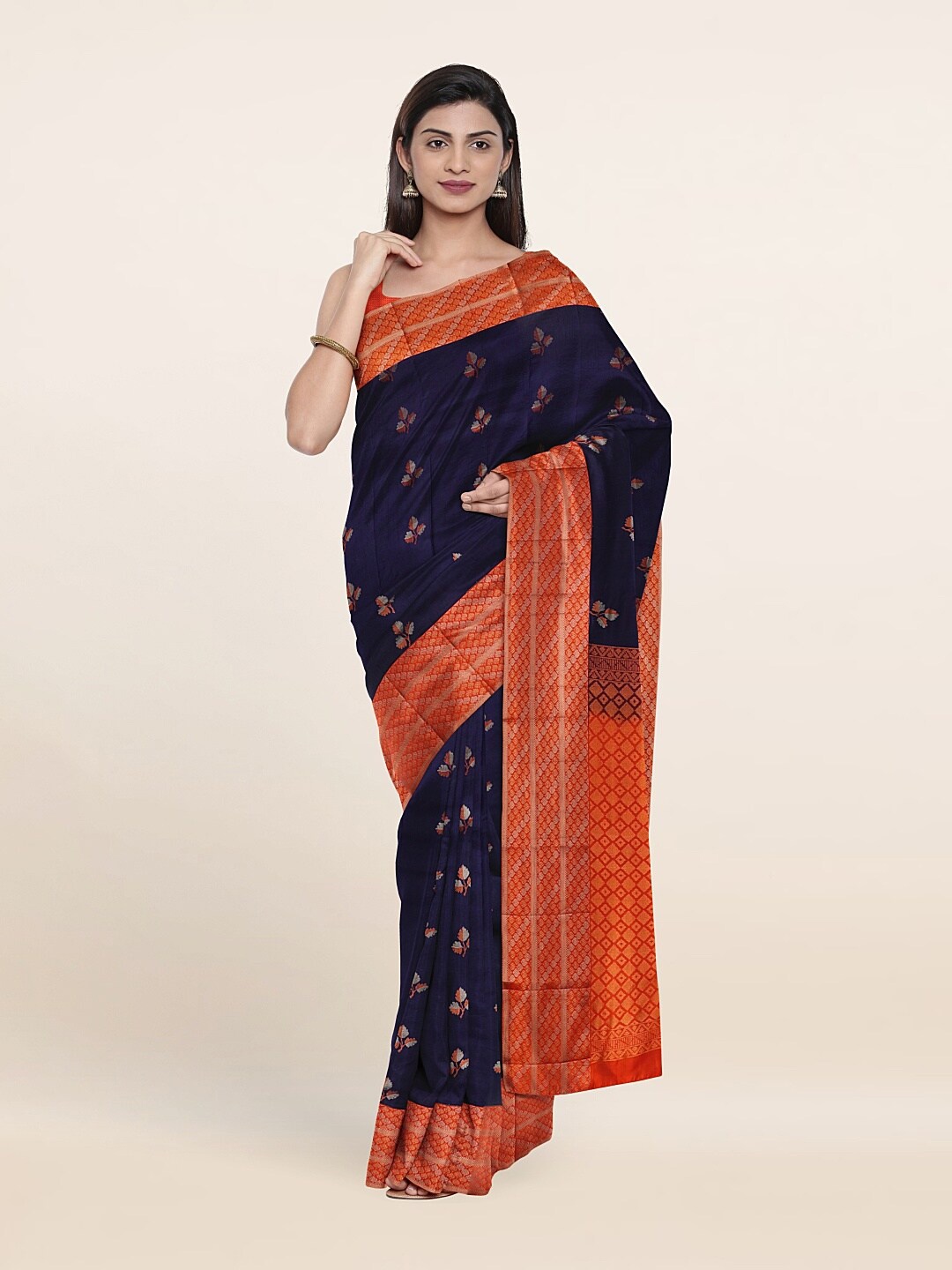 

Pothys Woven Design Zari Pure Silk Kanjeevaram Saree, Navy blue