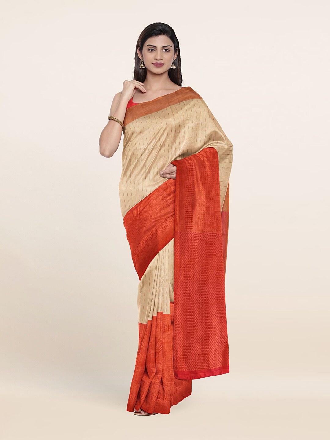 

Pothys Woven Design Zari Pure Silk Kanjeevaram Saree, Cream