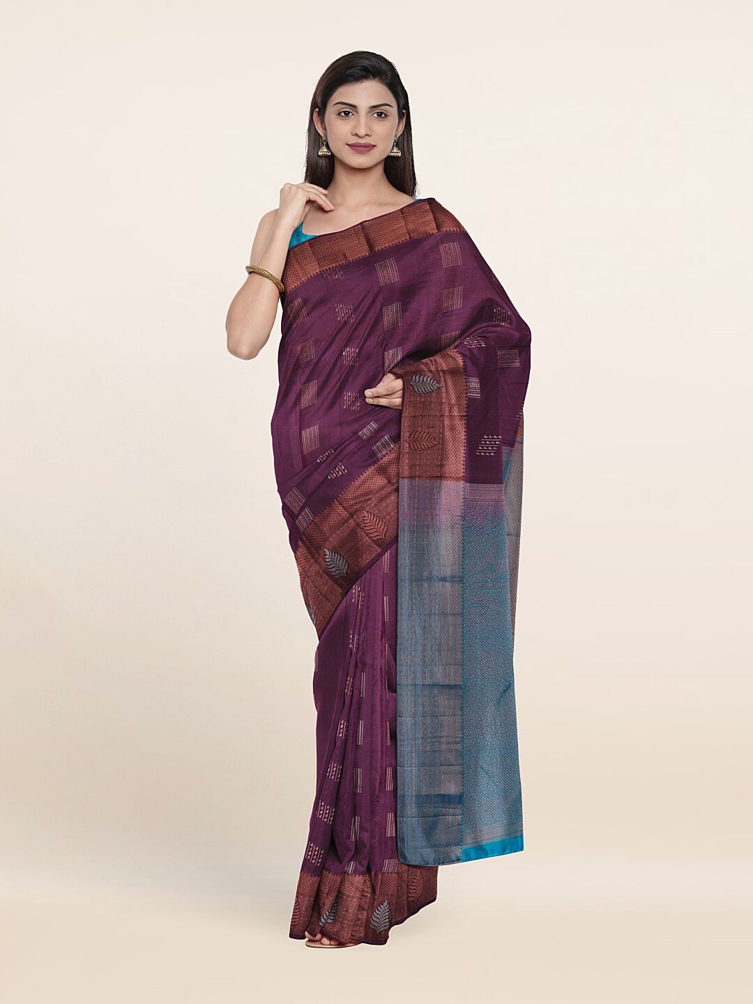 

Pothys Woven Design Zari Pure Silk Kanjeevaram Saree, Violet
