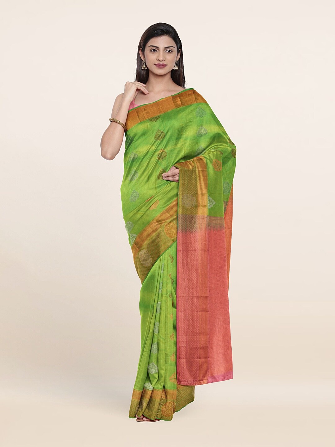 

Pothys Woven Design Zari Pure Silk Kanjeevaram Saree, Green