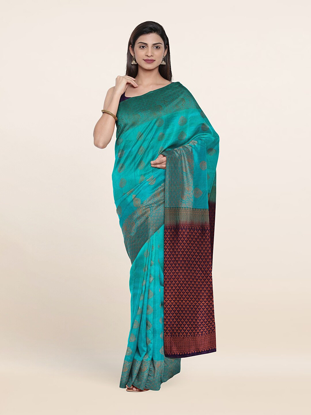 

Pothys Blue & Black Ethnic Motifs Zari Pure Silk Kanjeevaram Saree
