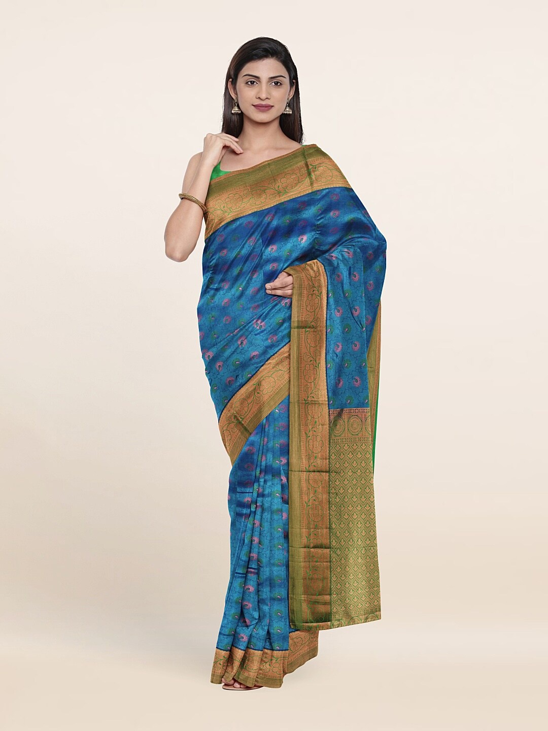 

Pothys Ethnic Motifs Zari Pure Silk Saree, Blue