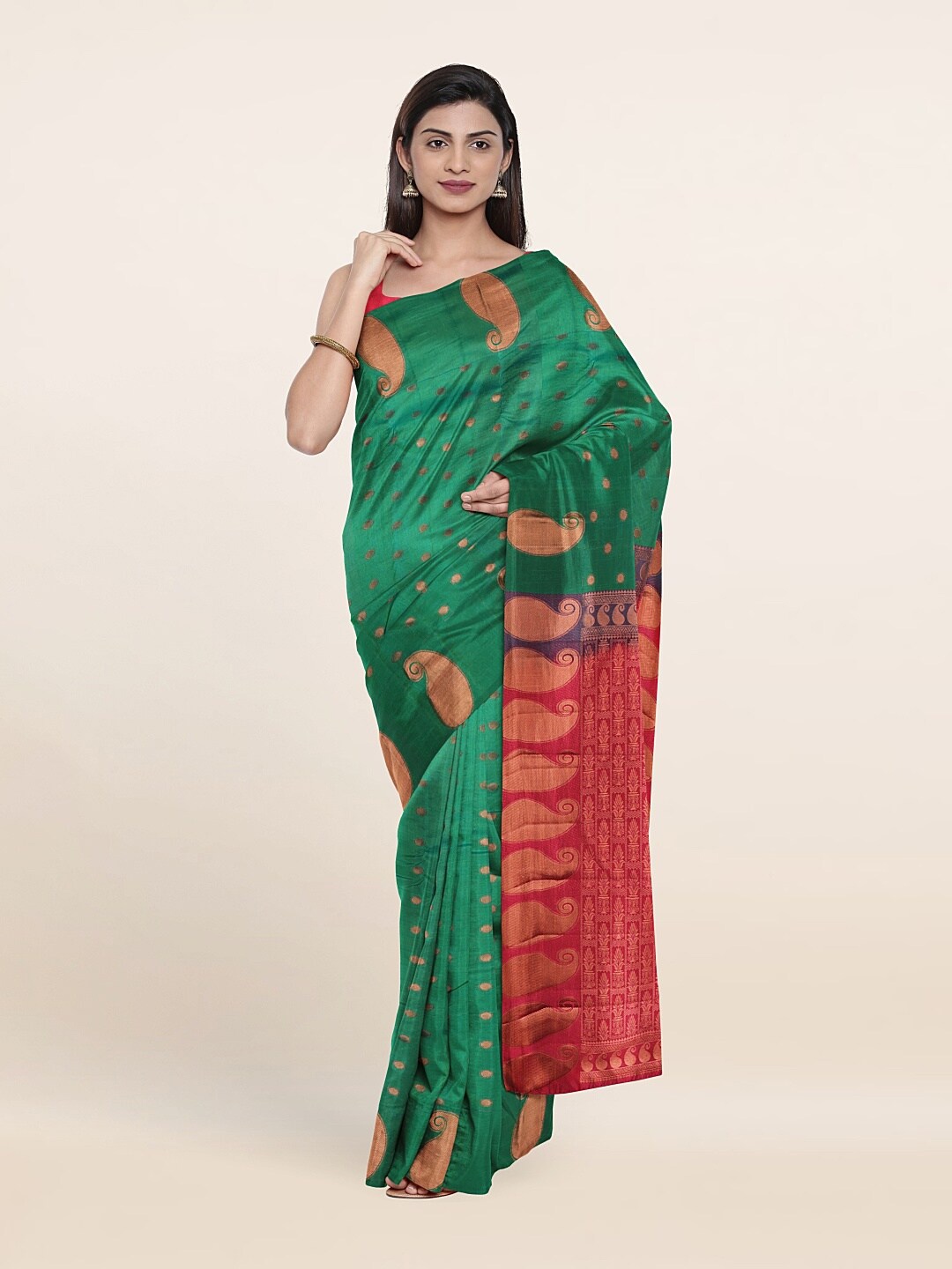 

Pothys Green & Red Woven Design Zari Pure Silk Saree