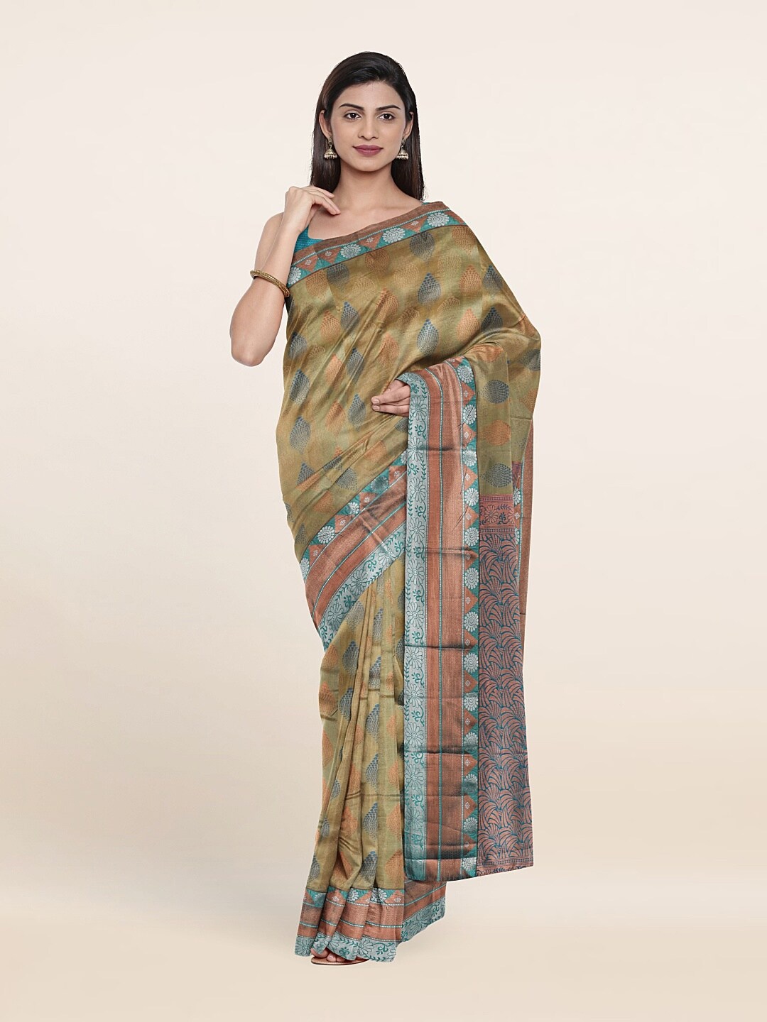 

Pothys Green & Turquoise Blue Woven Design Zari Pure Silk Saree