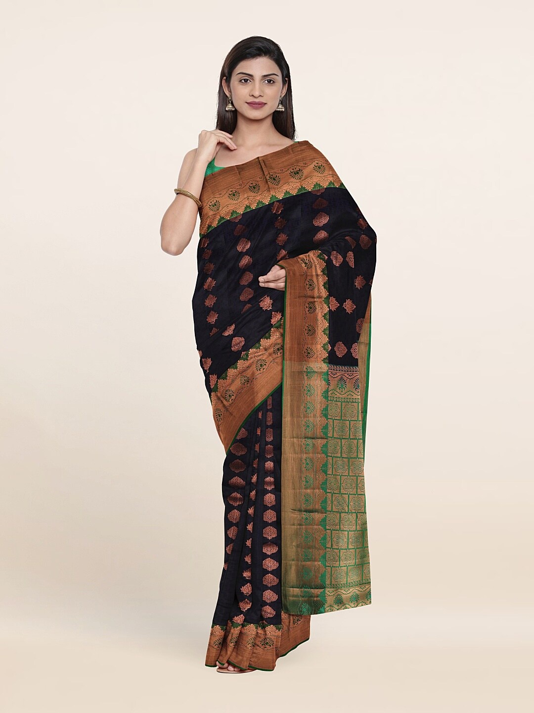 

Pothys Navy Blue & Green Woven Design Zari Pure Silk Saree