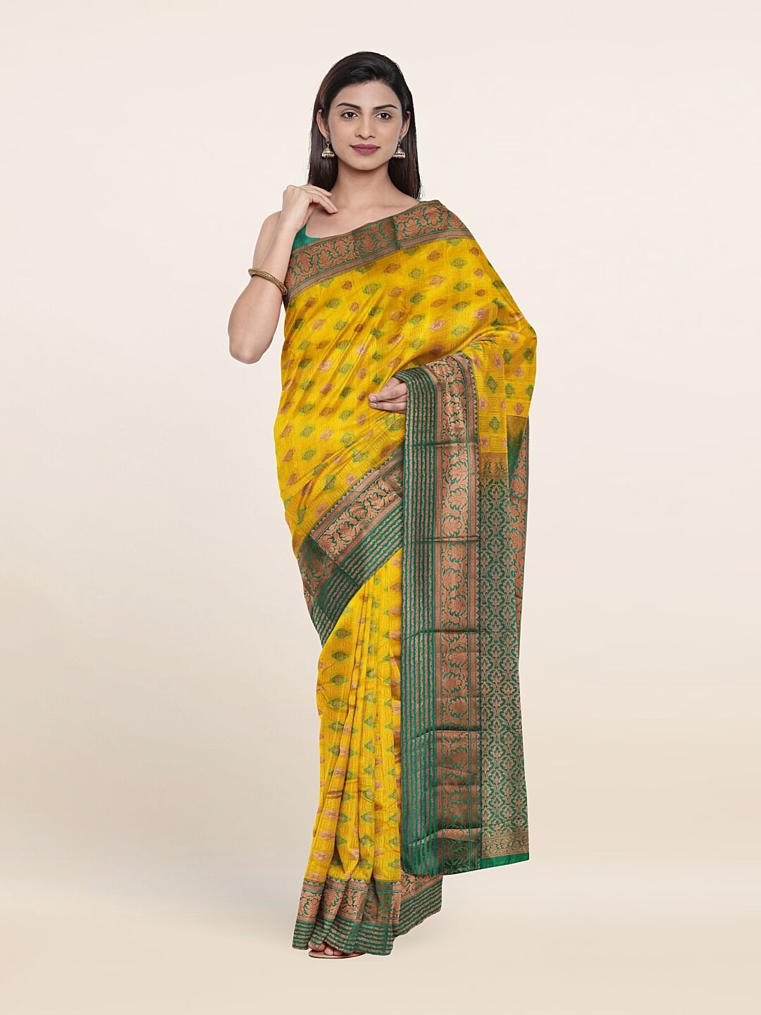 

Pothys Yellow & Green Woven Design Zari Pure Silk Saree