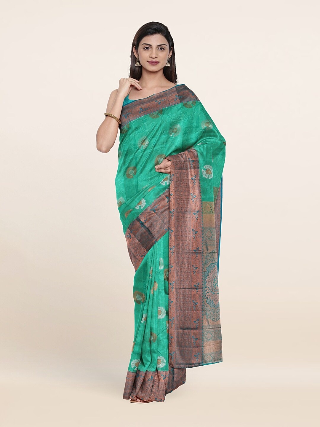 

Pothys Green & Turquoise Blue Woven Design Zari Pure Silk Saree