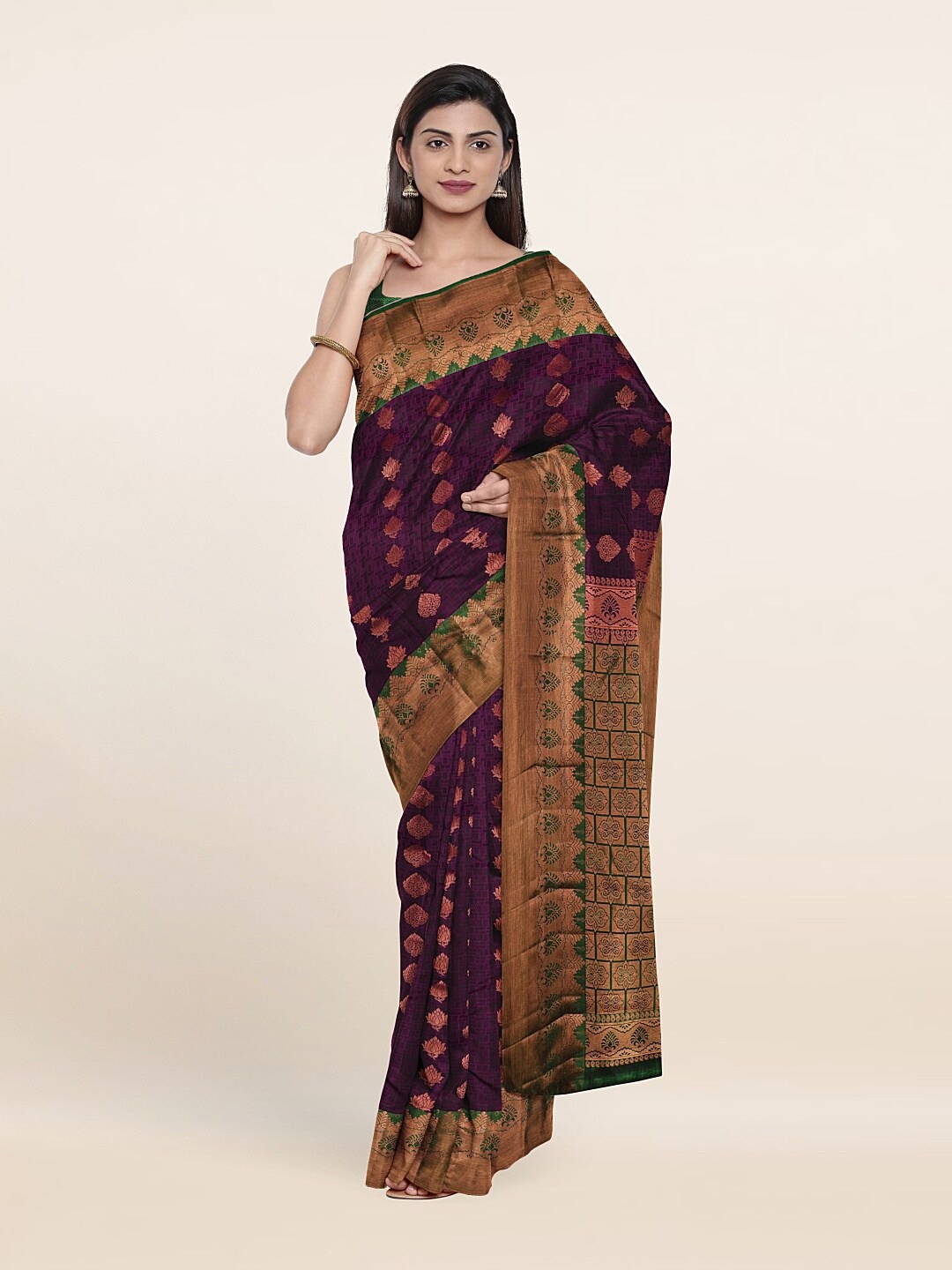 

Pothys Purple & Green Woven Design Zari Pure Silk Saree