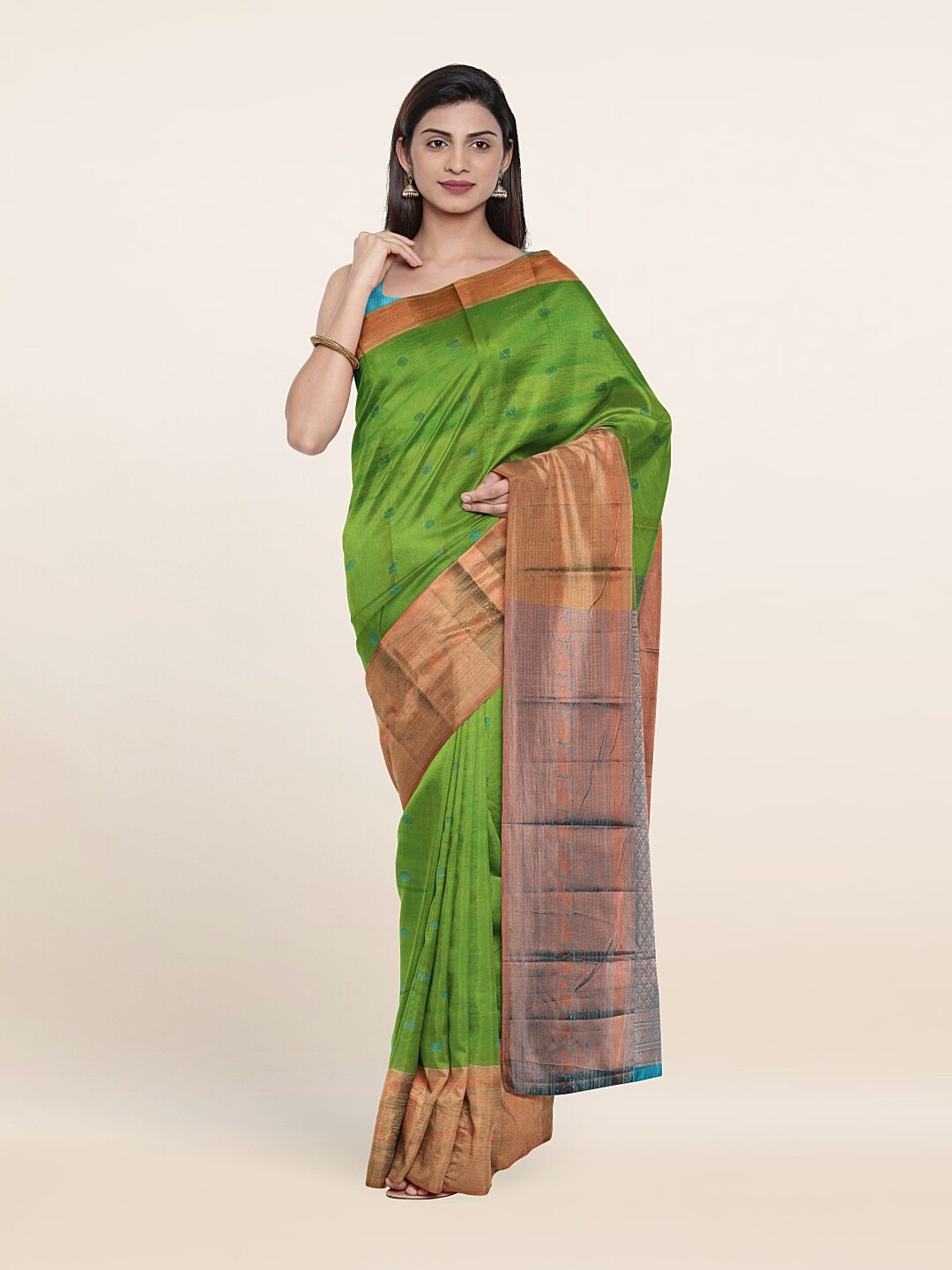 

Pothys Green & Turquoise Blue Woven Design Pure Silk Saree