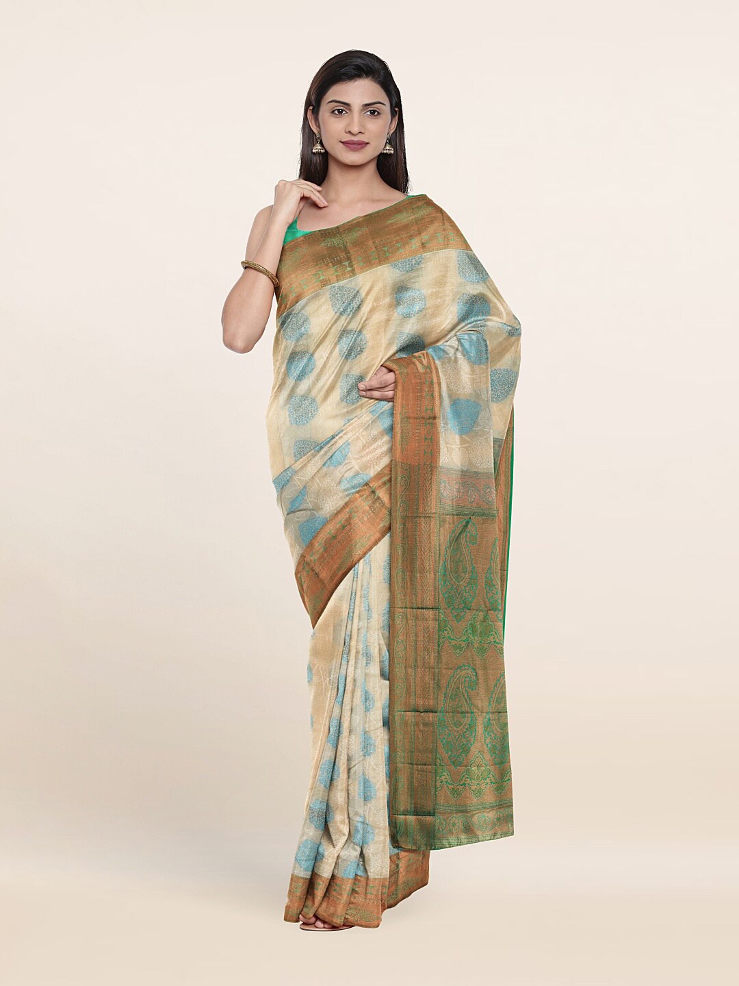 

Pothys Ethnic Motifs Zari Pure Silk Saree, Cream