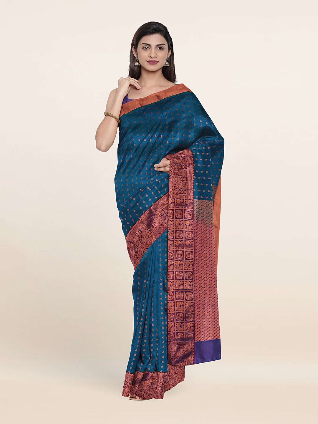 

Pothys Ethnic Motifs Zari Pure Silk Saree, Blue