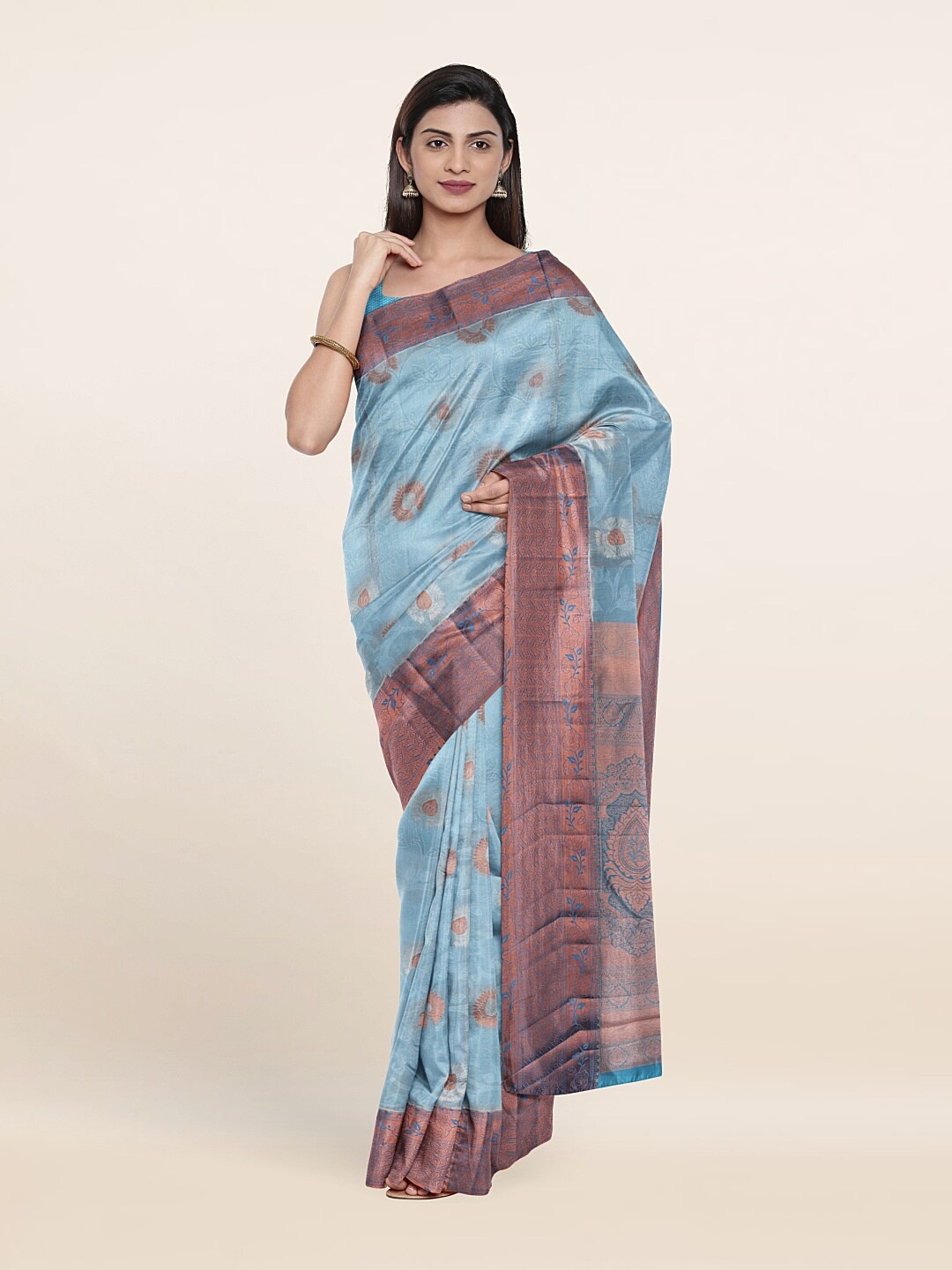 

Pothys Floral Zari Pure Silk Saree, Blue