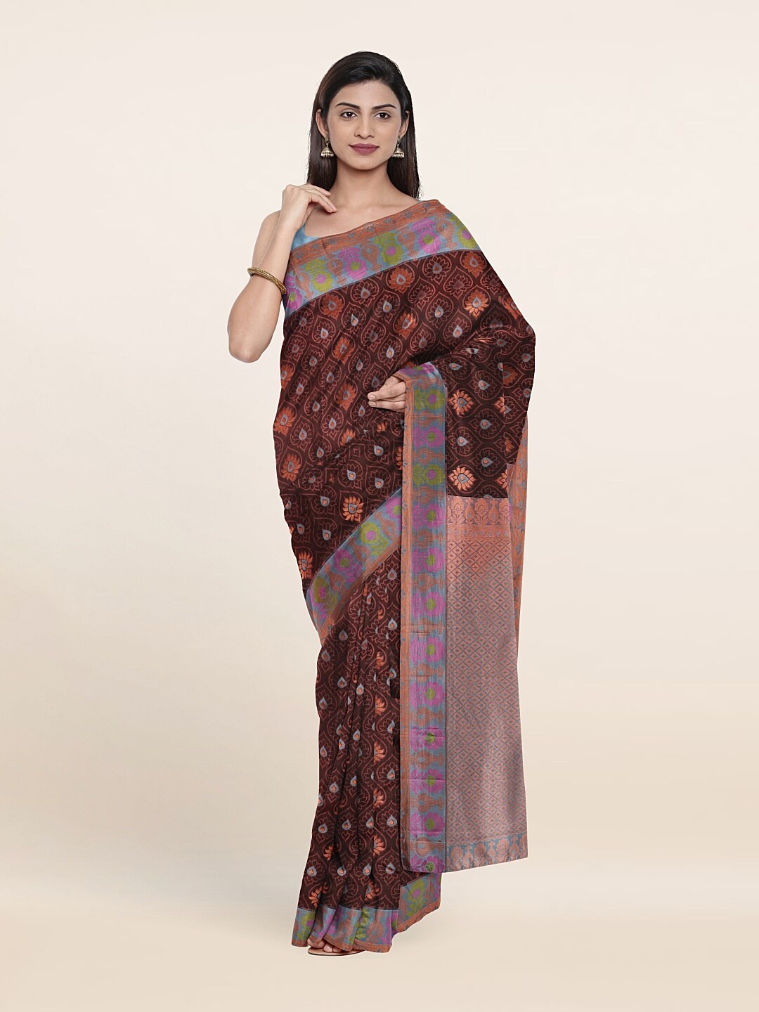 

Pothys Woven Design Zari Pure Silk Saree, Brown