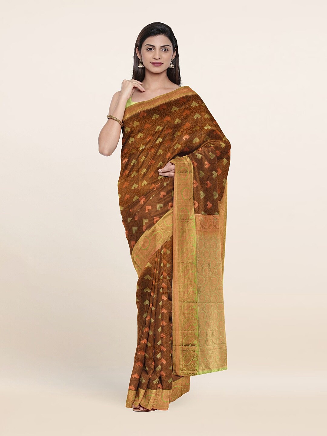 

Pothys Woven Design Zari Pure Silk Saree, Brown
