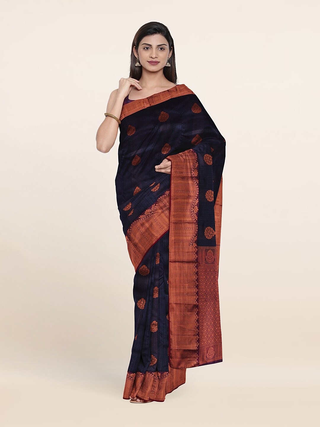 

Pothys Woven Design Zari Pure Silk Saree, Navy blue