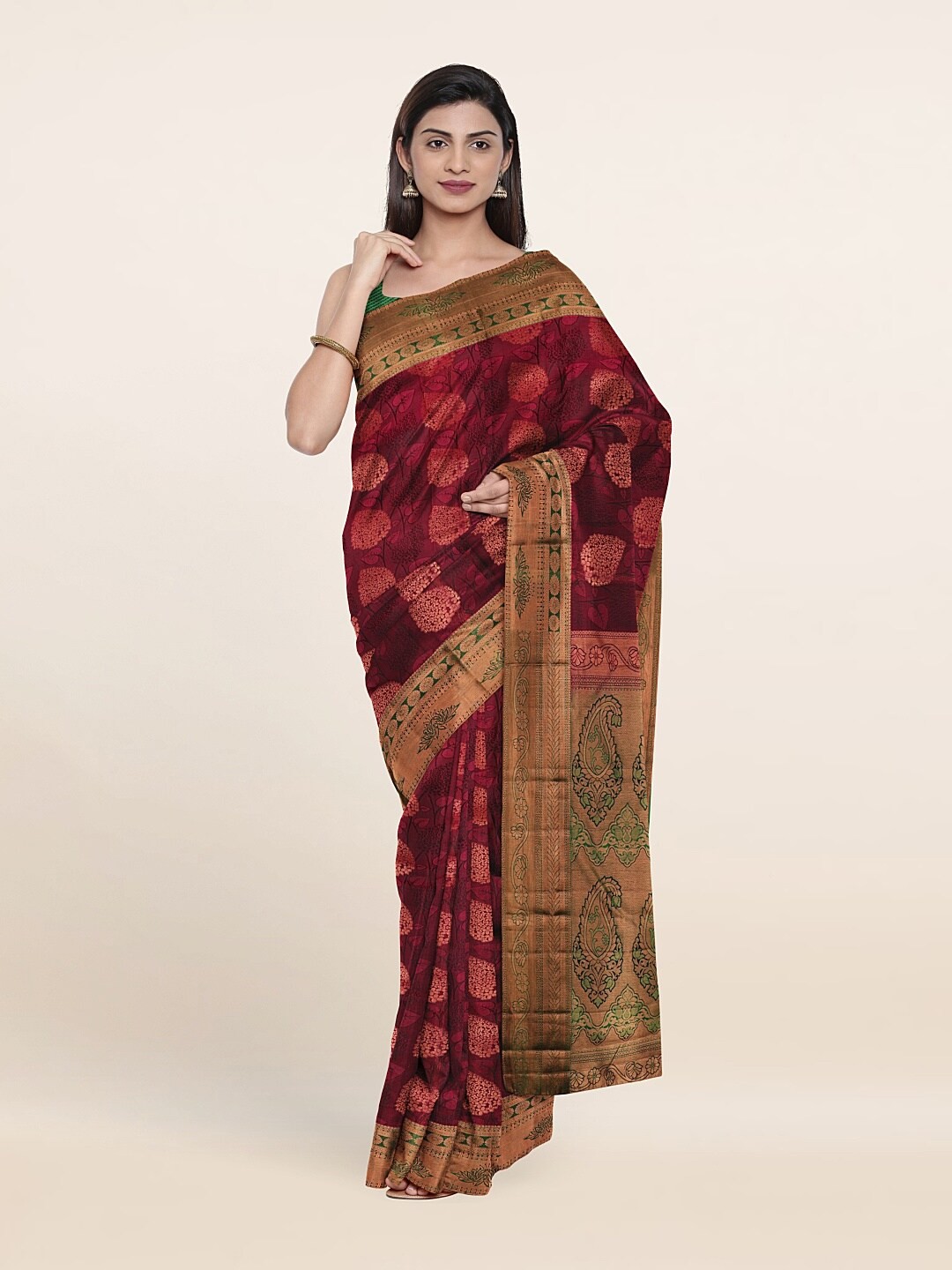 

Pothys Purple & Green Floral Zari Pure Silk Saree