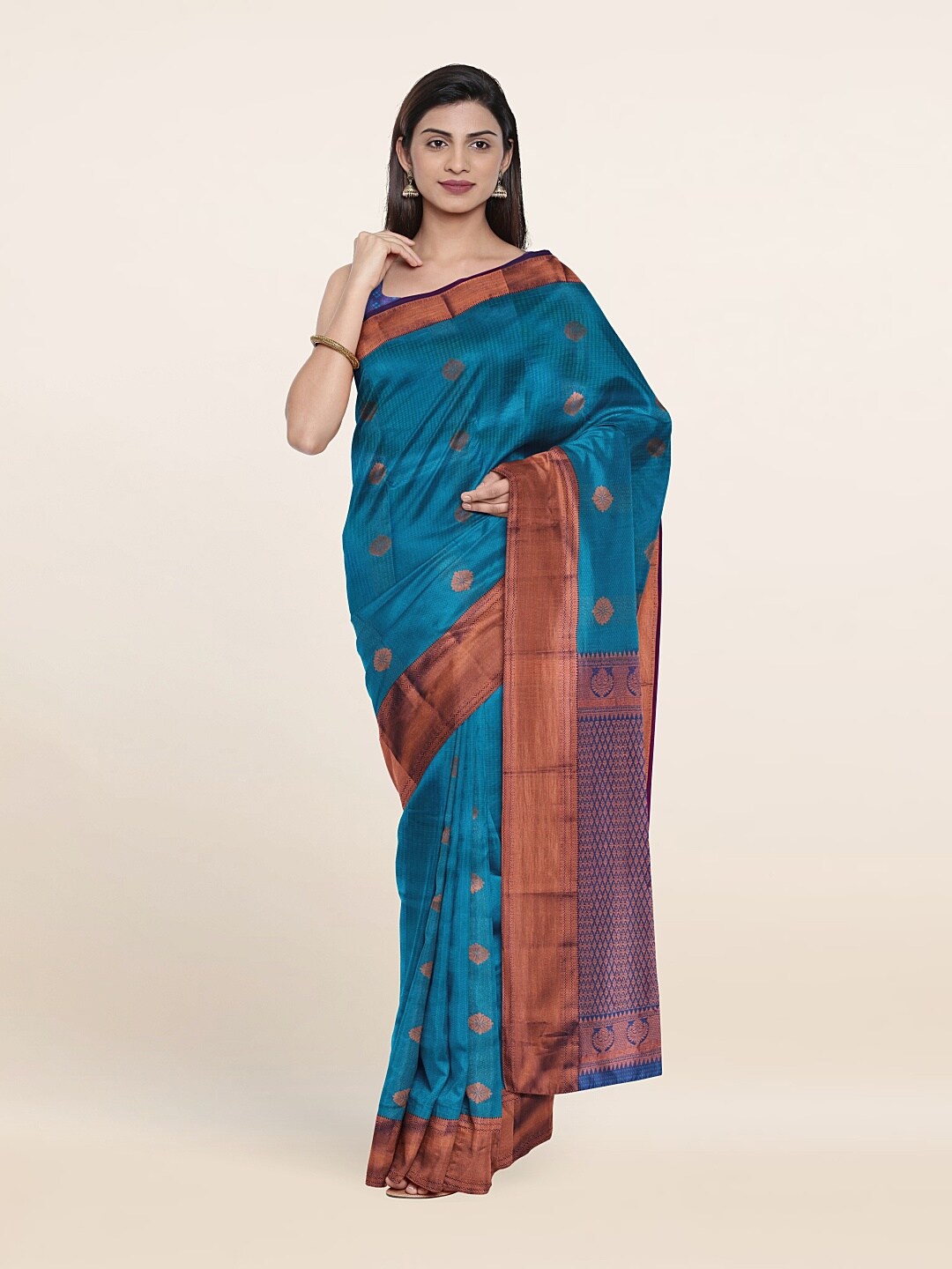 

Pothys Blue & Purple Floral Zari Pure Silk Saree