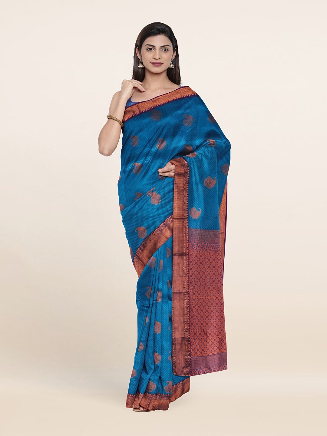 

Pothys Blue & Red Ethnic Motifs Zari Pure Silk Saree