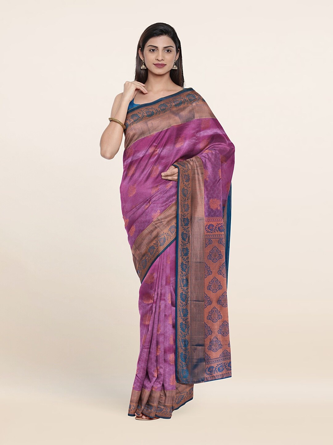 

Pothys Lavender & Blue Floral Zari Pure Silk Saree