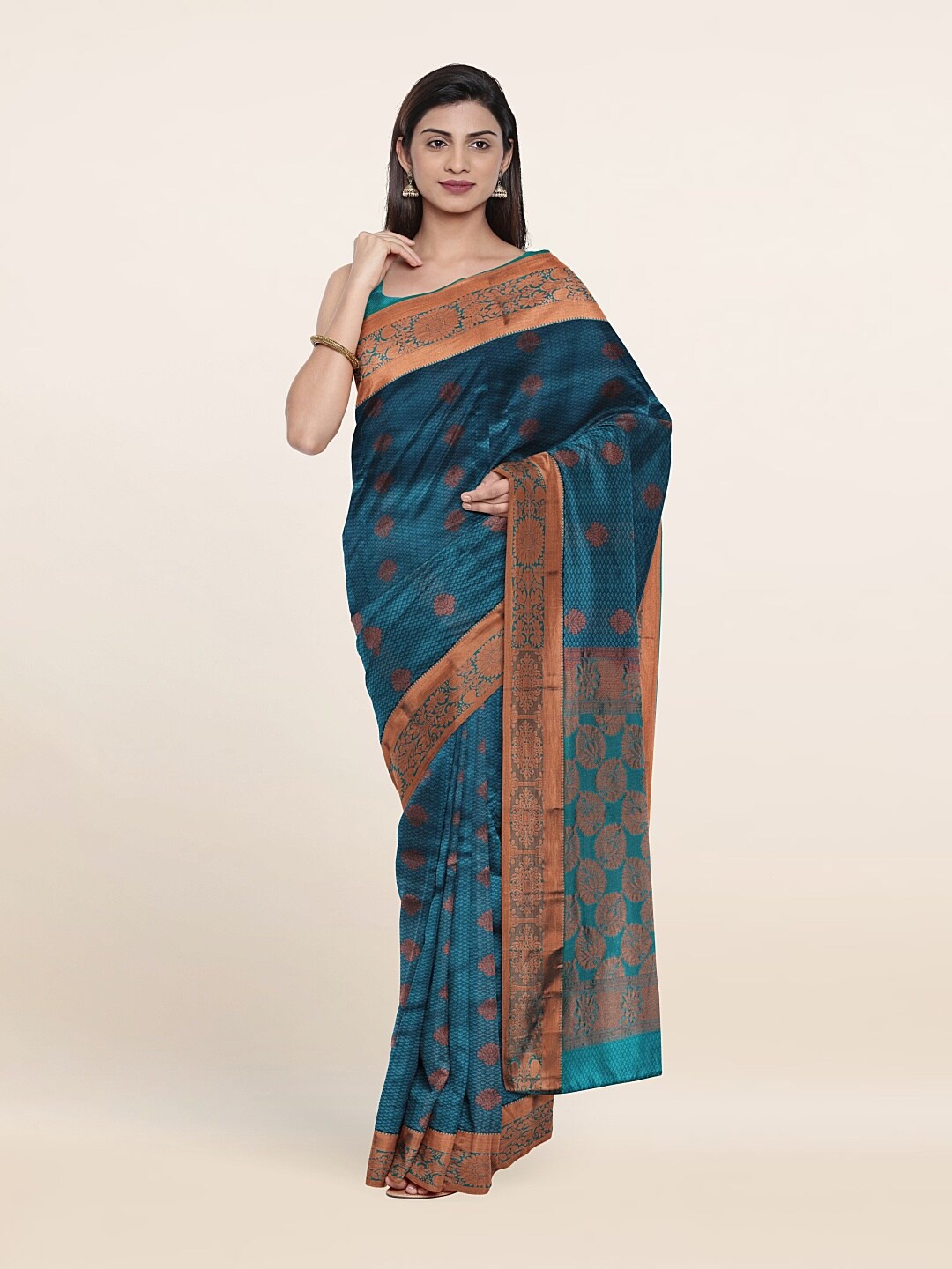 

Pothys Ethnic Motifs Zari Pure Silk Saree, Blue
