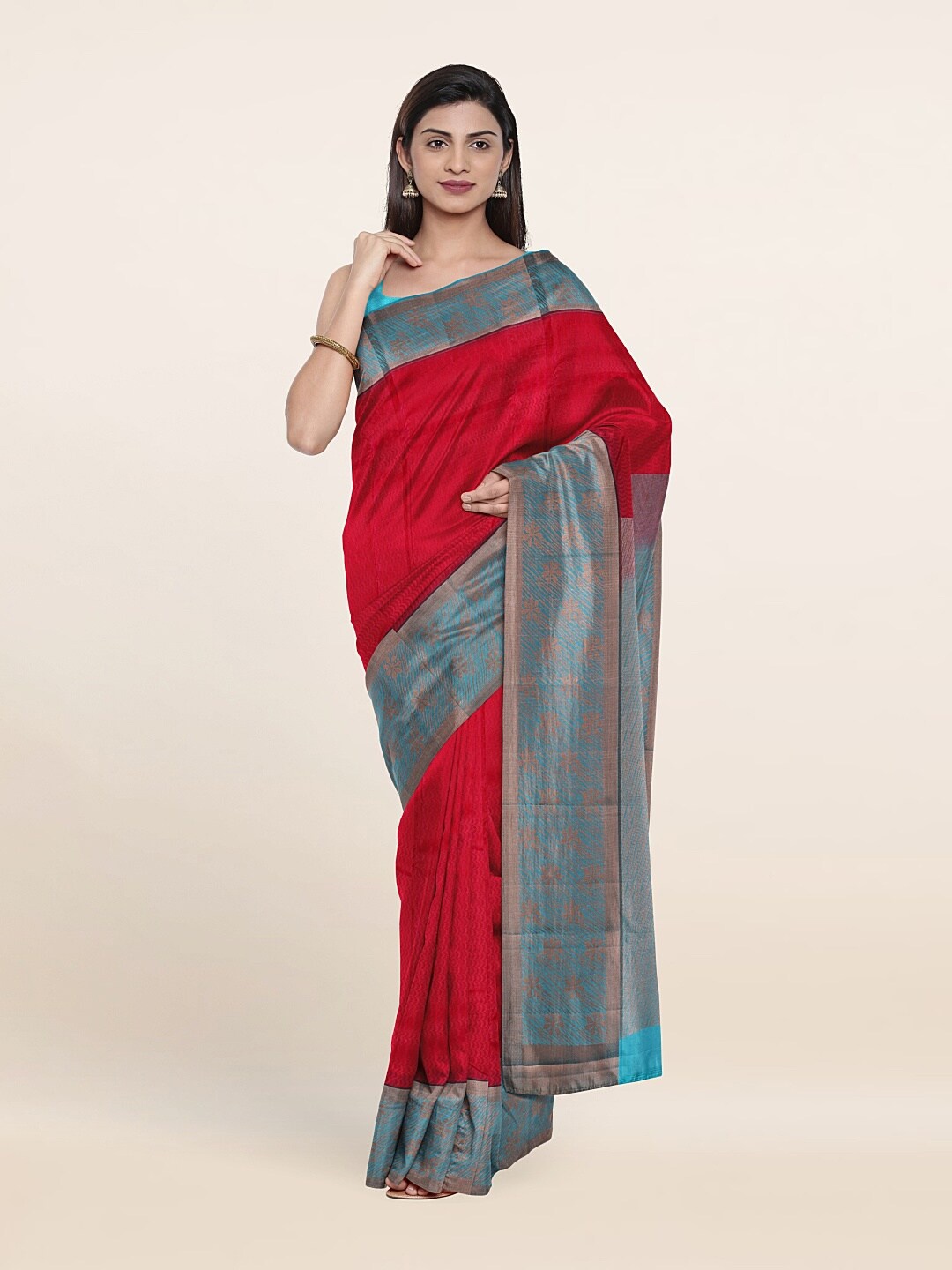 

Pothys Pink & Blue Woven Design Zari Pure Silk Saree
