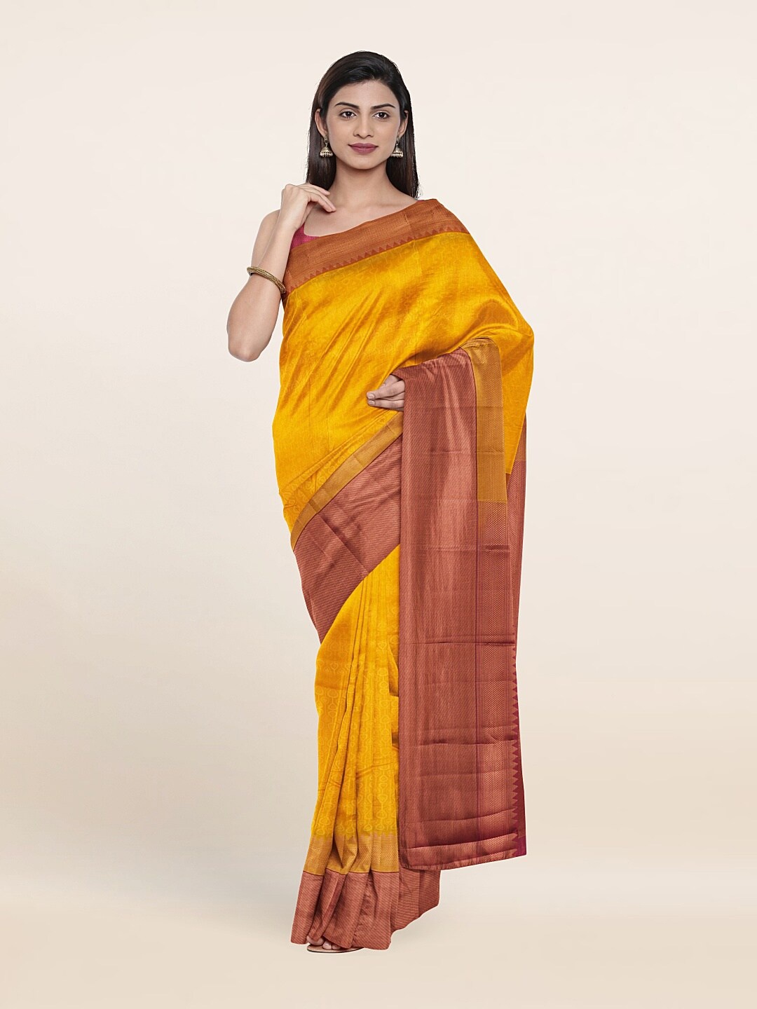 

Pothys Yellow & Pink Woven Design Zari Pure Silk Saree