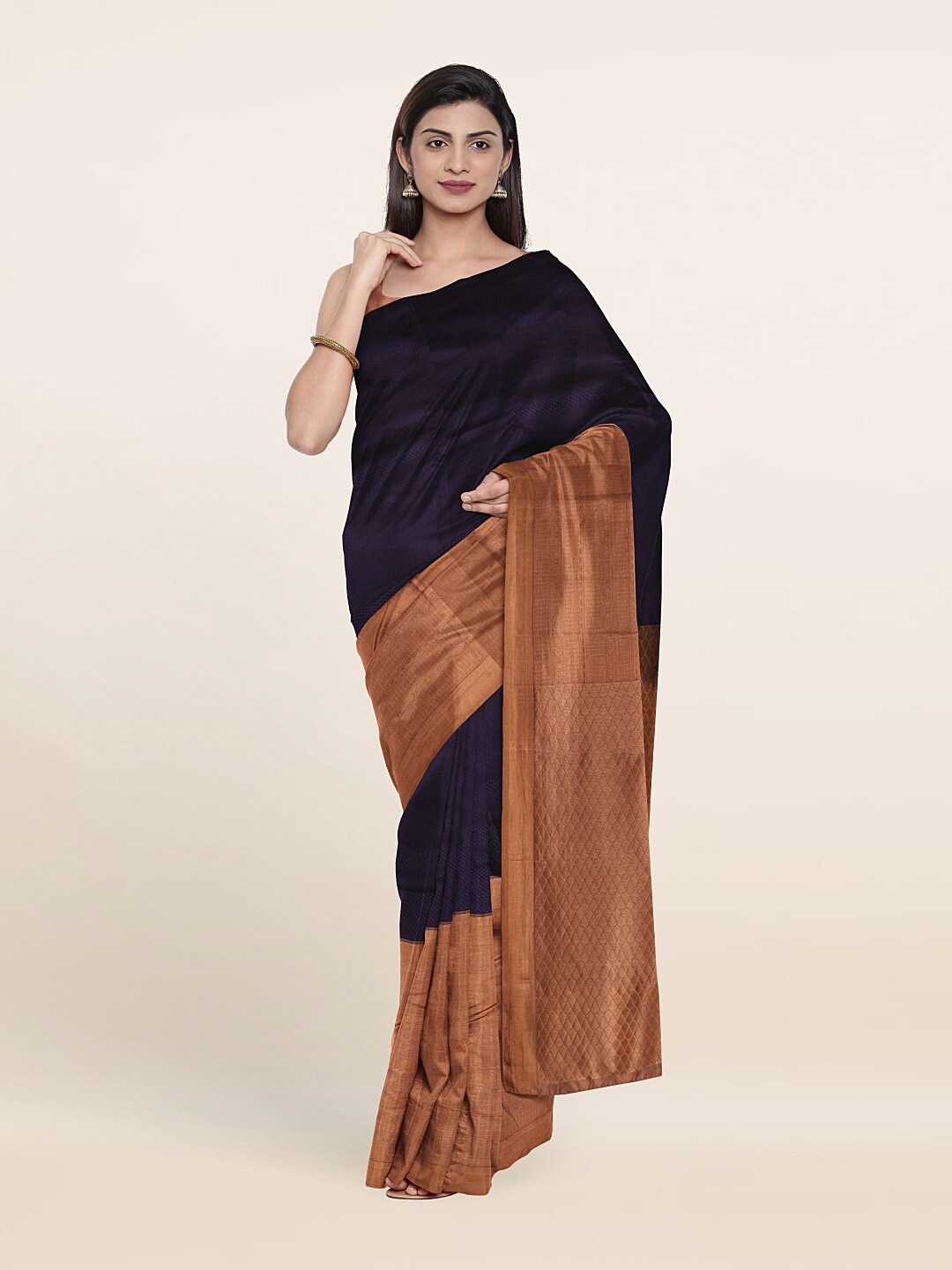 

Pothys Woven Design Zari Pure Silk Saree, Navy blue