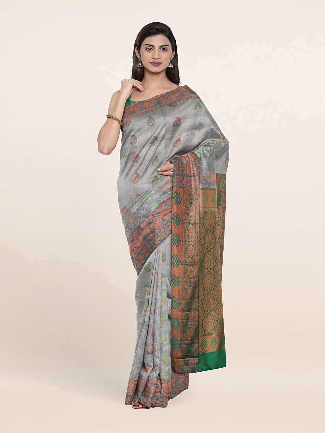 

Pothys Woven Design Zari Pure Silk Saree, Grey