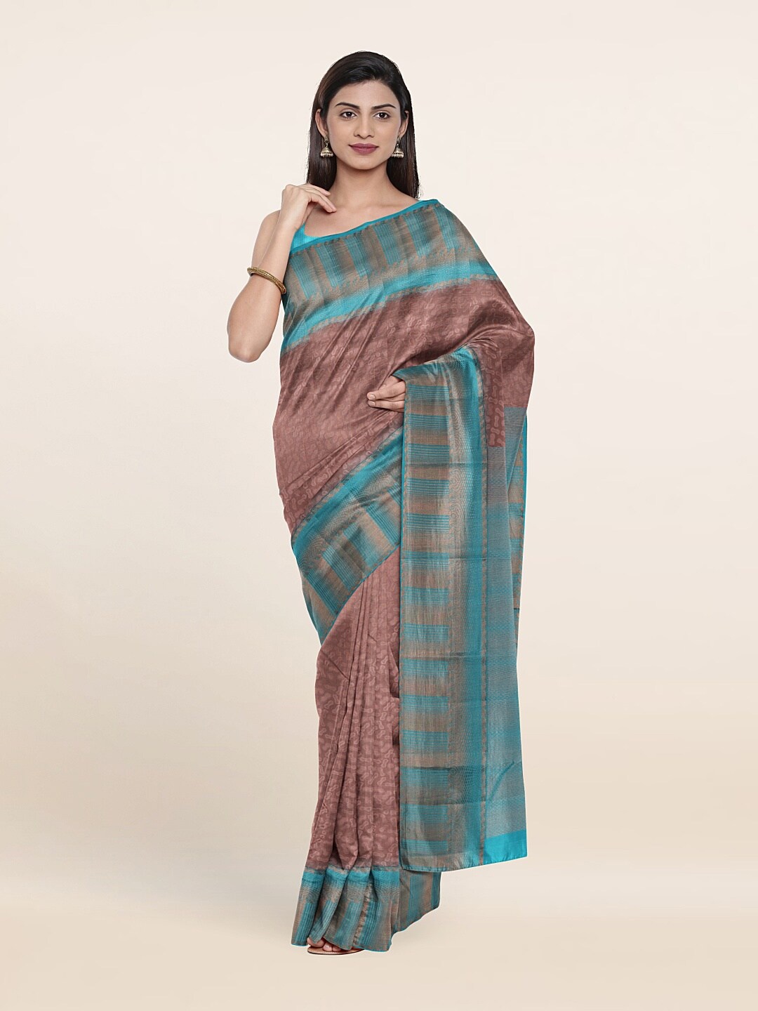 

Pothys Mauve & Turquoise Blue Woven Design Zari Pure Silk Saree