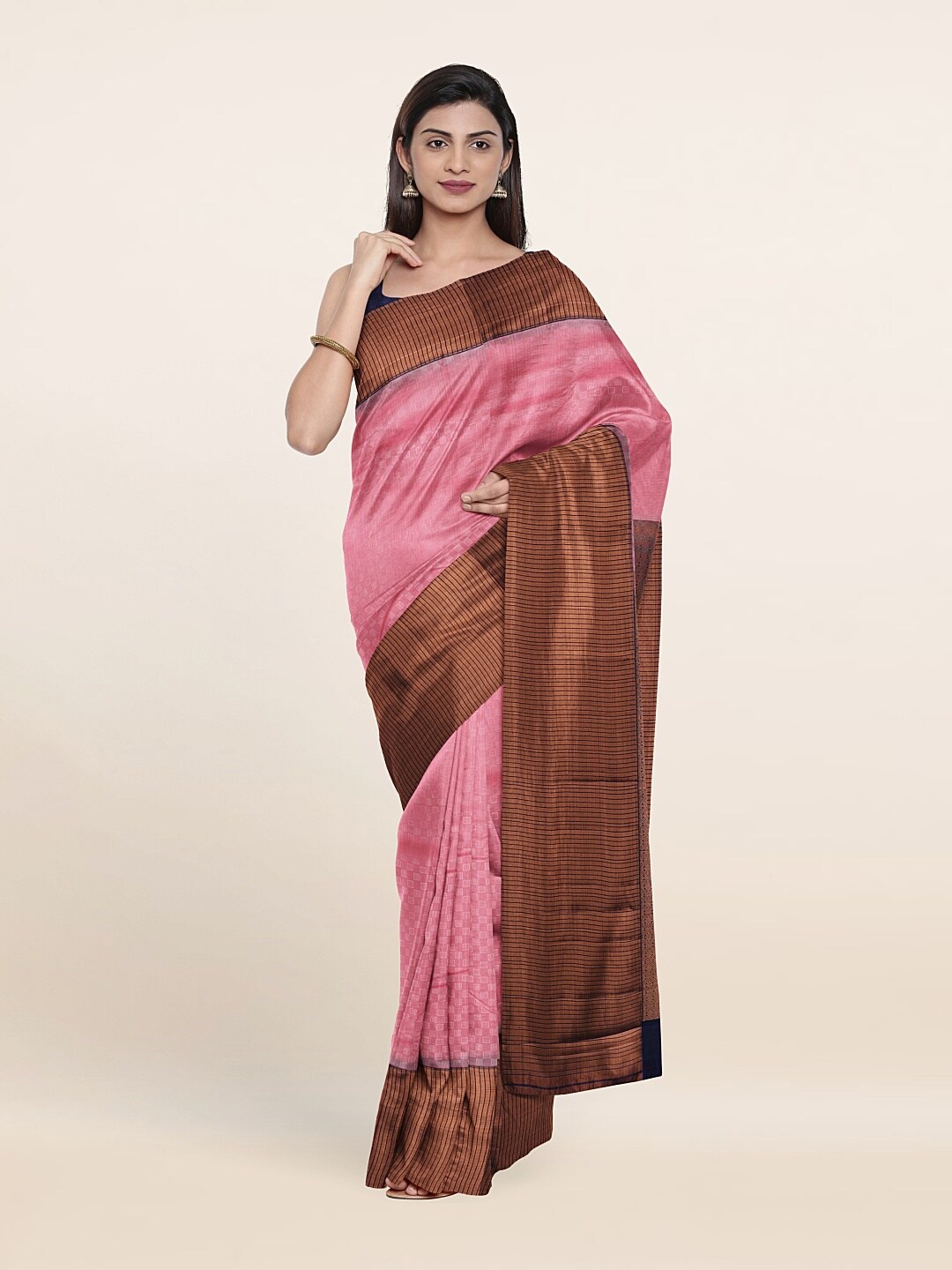 

Pothys Pink & Blue Zari Pure Silk Saree