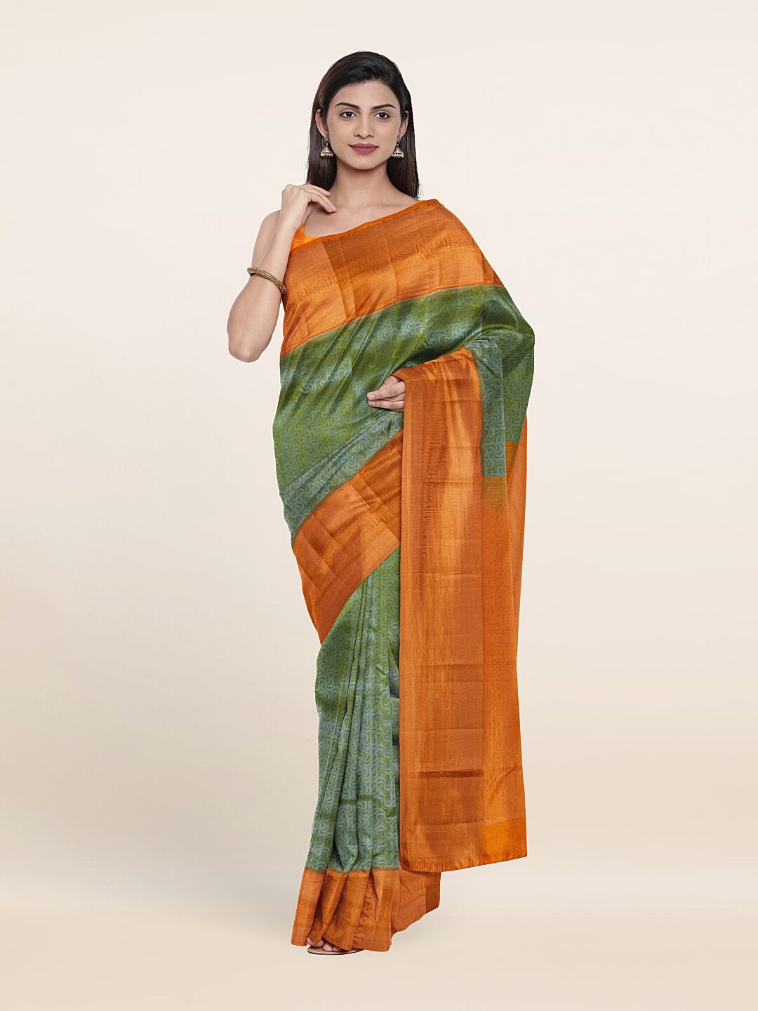 

Pothys Green & Orange Woven Design Zari Pure Silk Saree