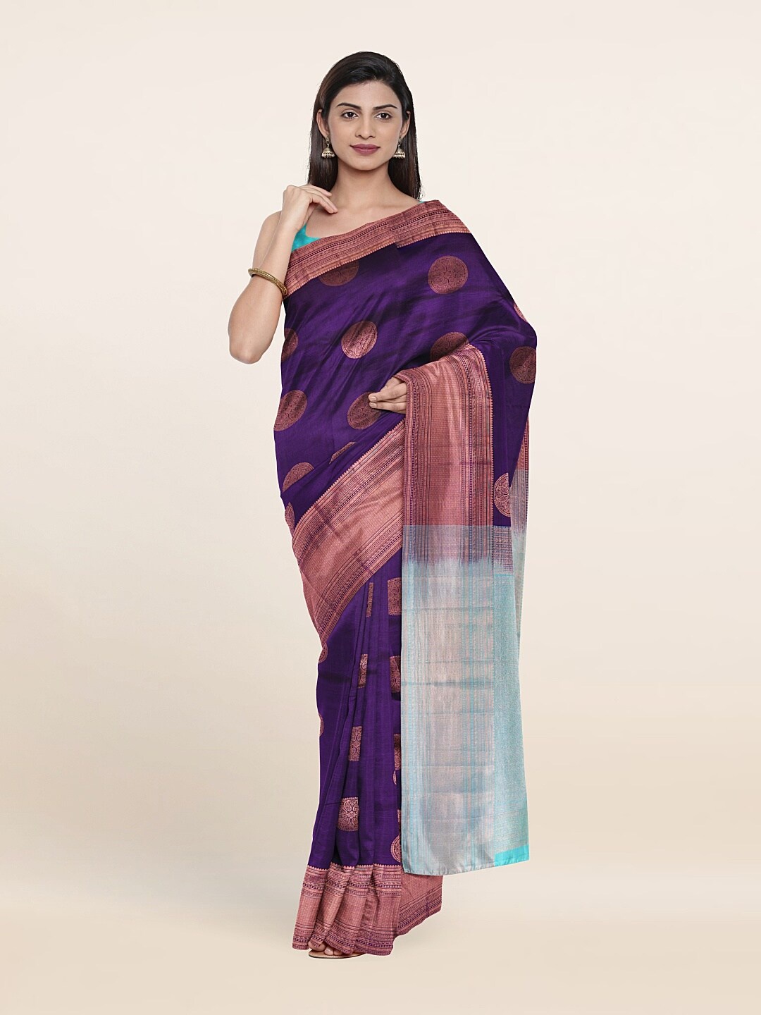

Pothys Purple & Turquoise Blue Woven Design Zari Pure Silk Kanjeevaram Saree