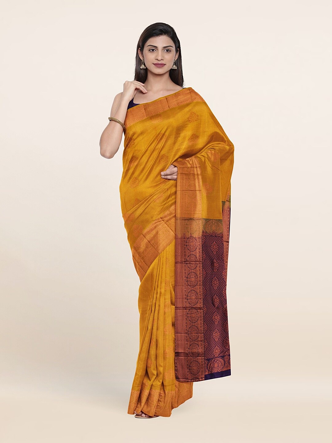 

Pothys Woven Design Zari Pure Silk Kanjeevaram Saree, Mustard