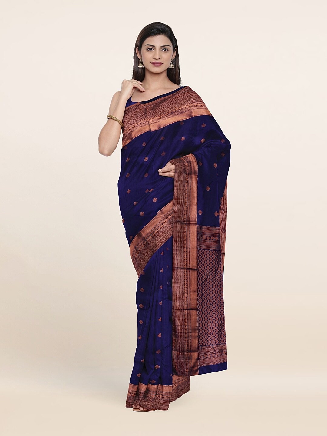 

Pothys Woven Design Zari Pure Silk Kanjeevaram Saree, Navy blue