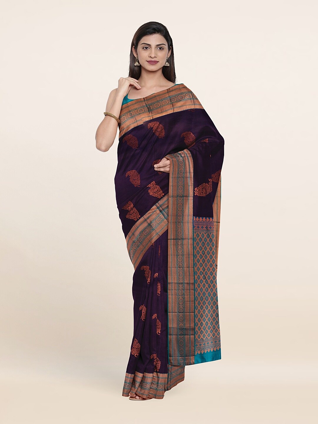 

Pothys Woven Design Zari Pure Silk Kanjeevaram Saree, Navy blue