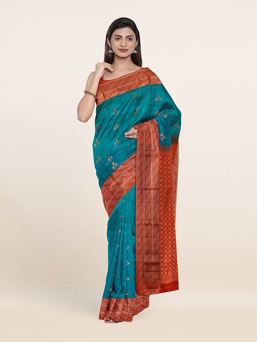 

Pothys Blue & Red Woven Design Zari Pure Silk Kanjeevaram Saree