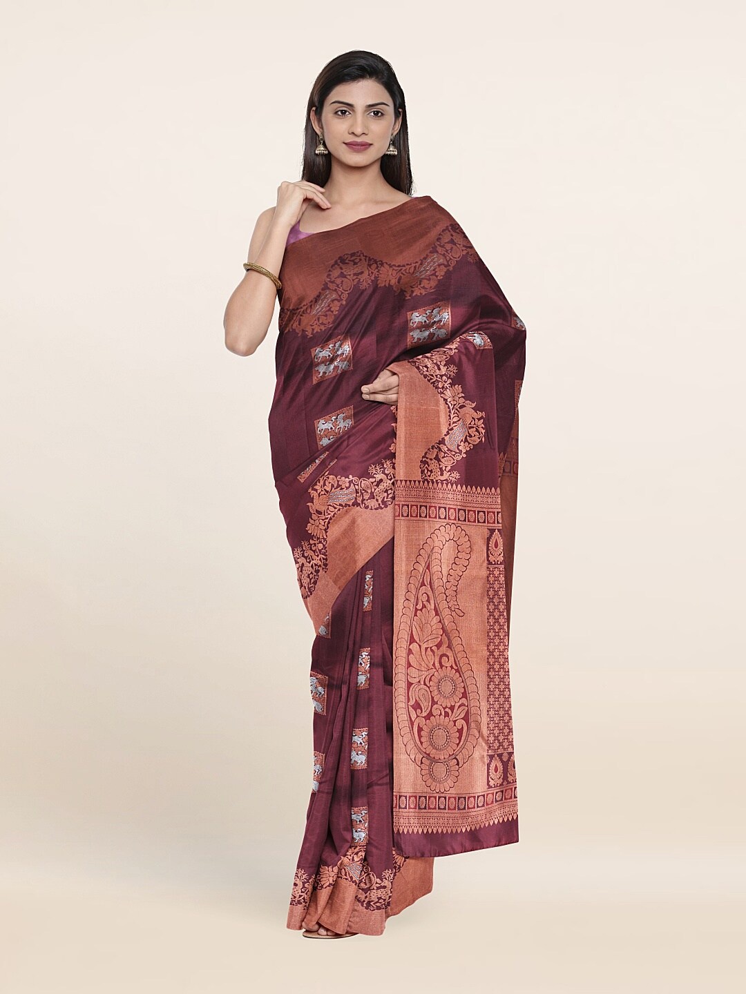 

Pothys Woven Design Zari Pure Silk Kanjeevaram Saree, Maroon