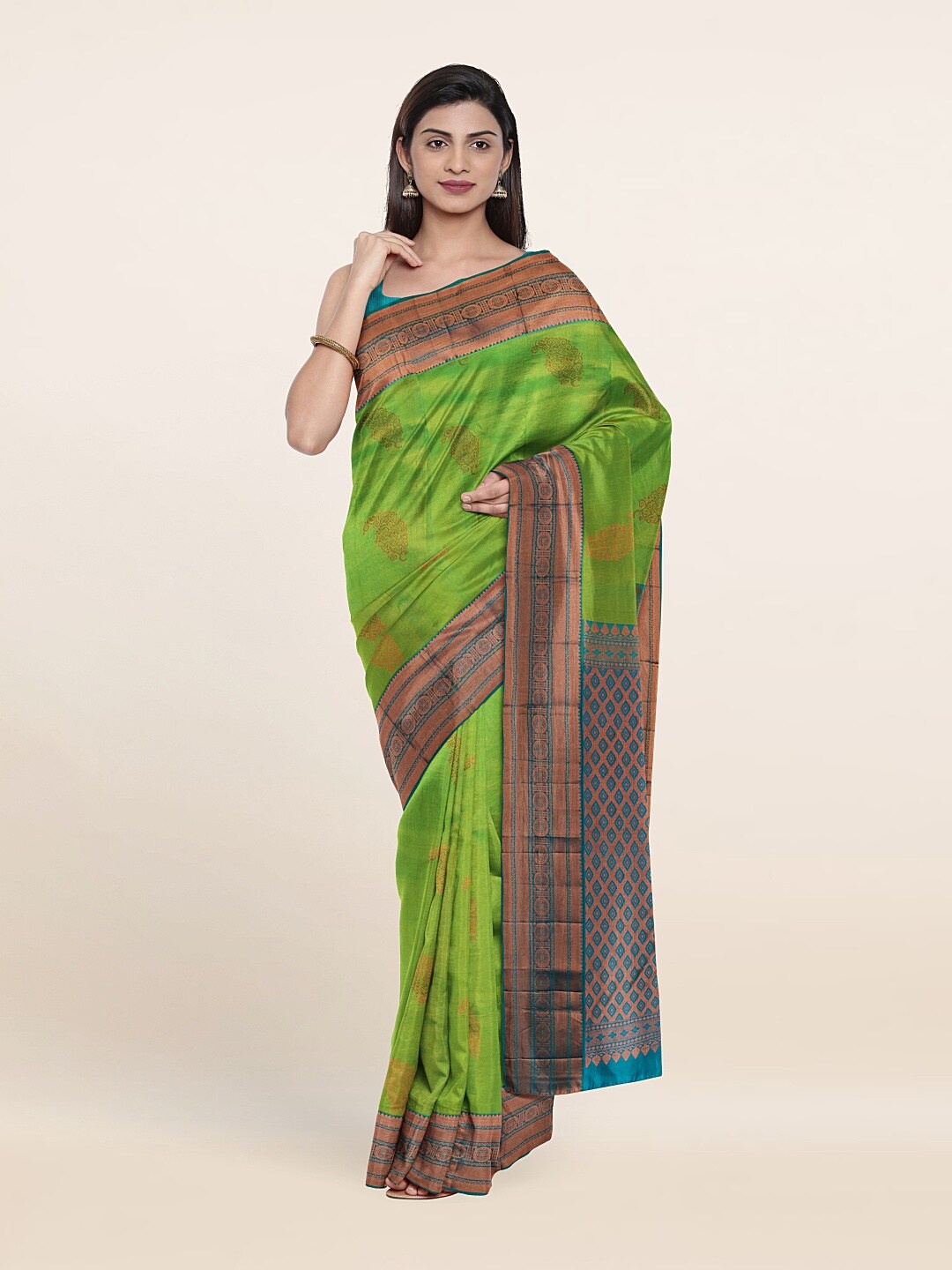 

Pothys Ethnic Motifs Zari Pure Silk Kanjeevaram Saree, Green