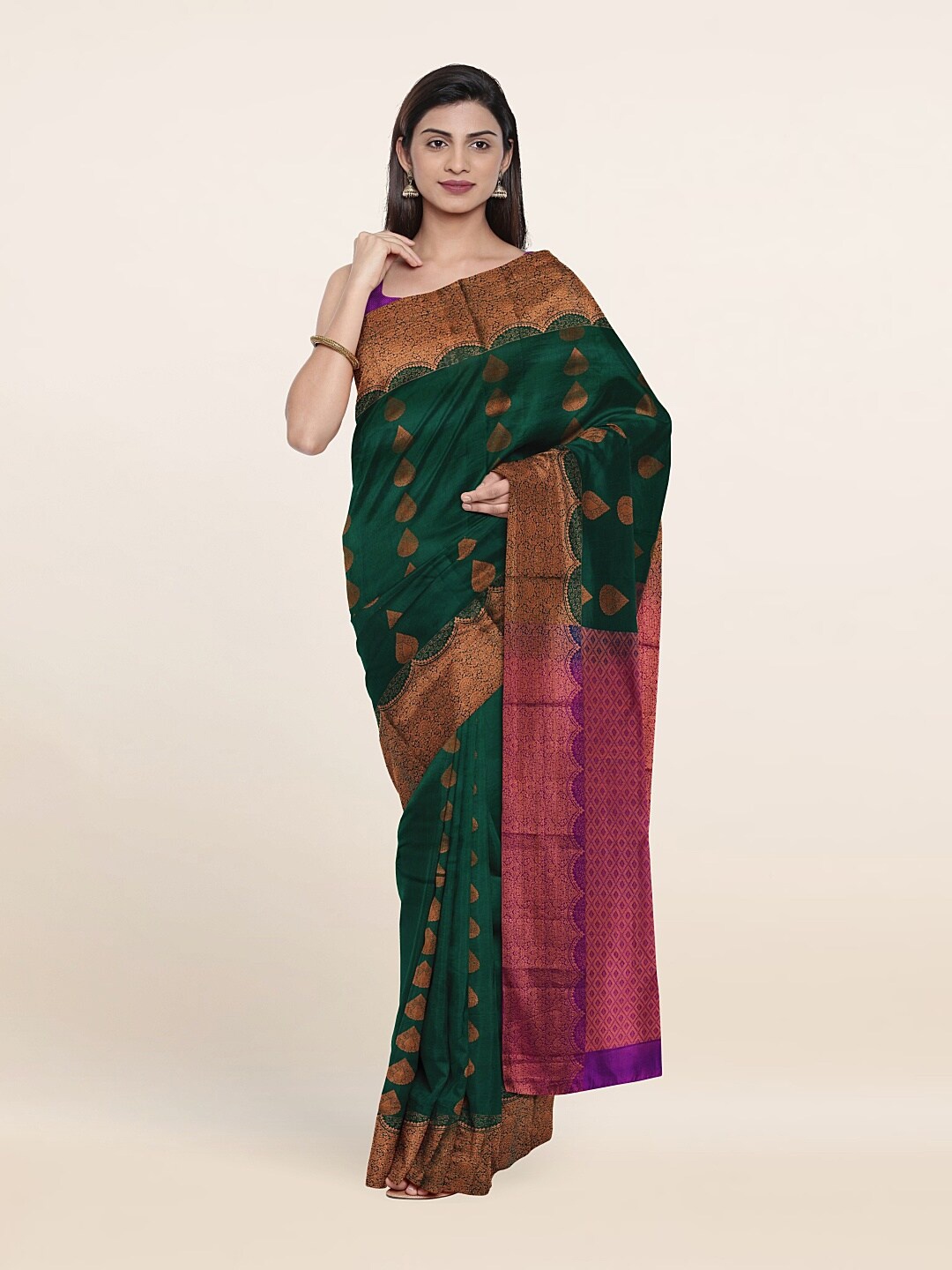 

Pothys Ethnic Motifs Zari Pure Silk Kanjeevaram Saree, Green