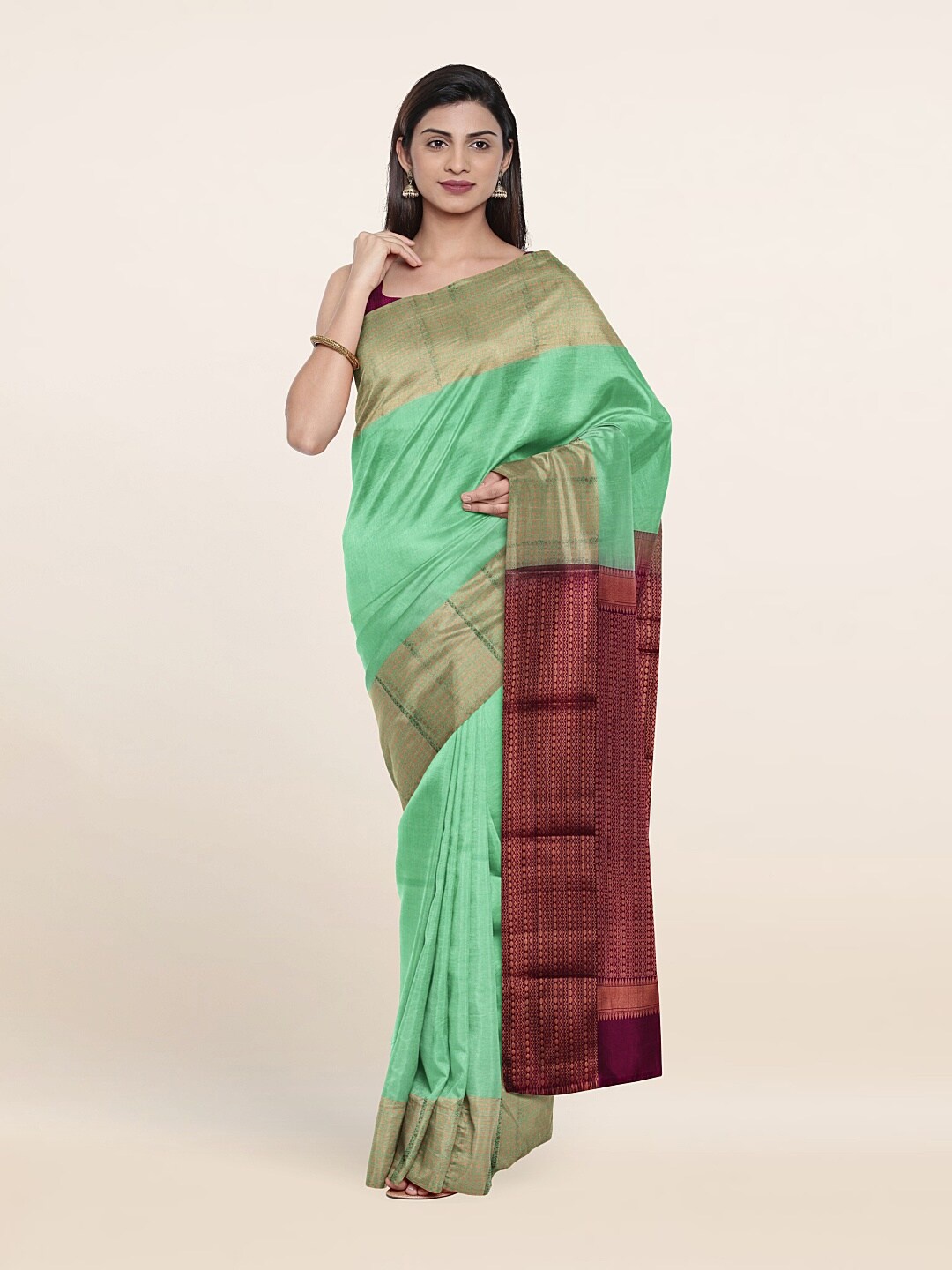

Pothys Zari Pure Silk Kanjeevaram Saree, Green