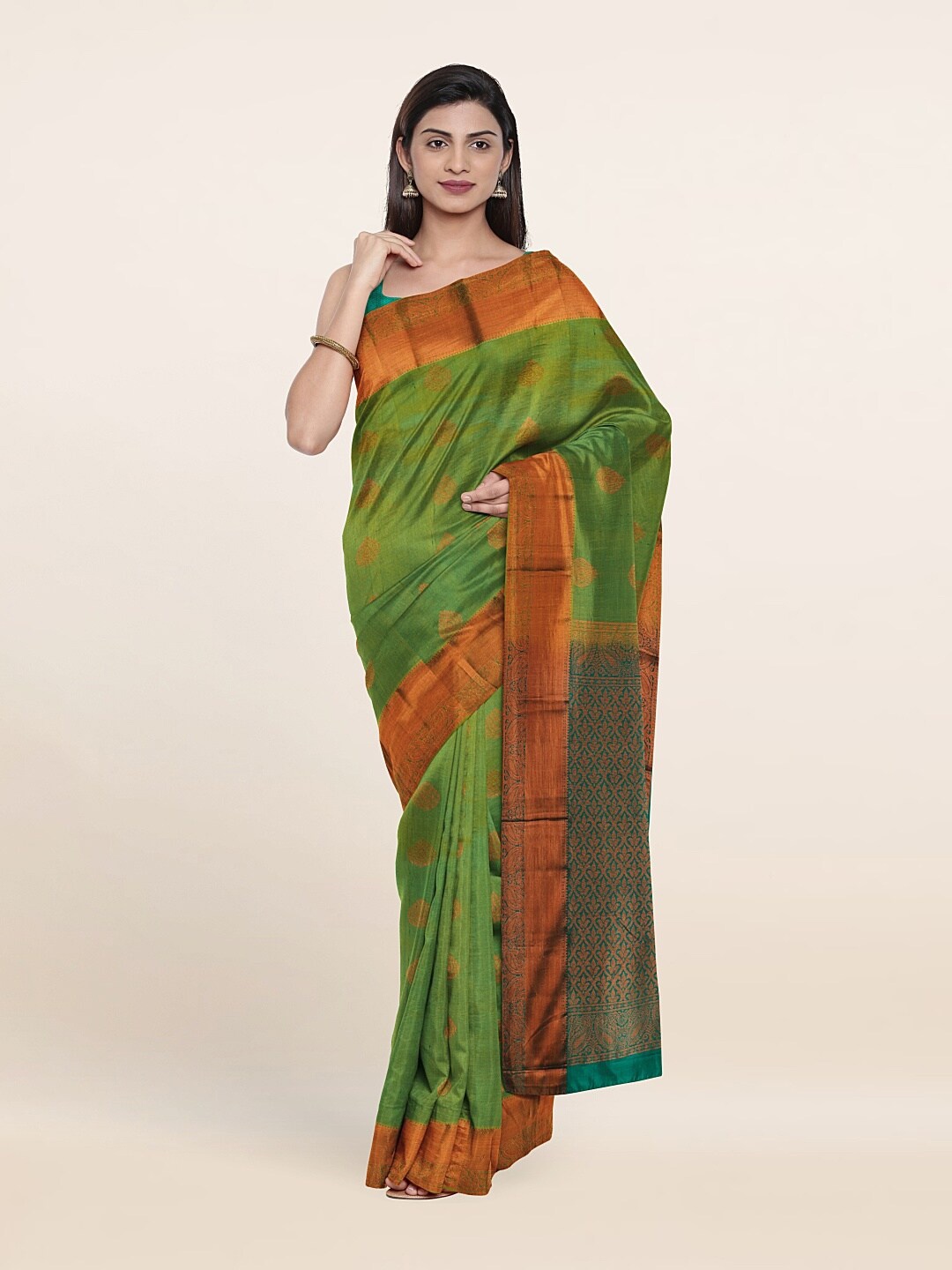 

Pothys Woven Design Zari Pure Silk Kanjeevaram Saree, Green