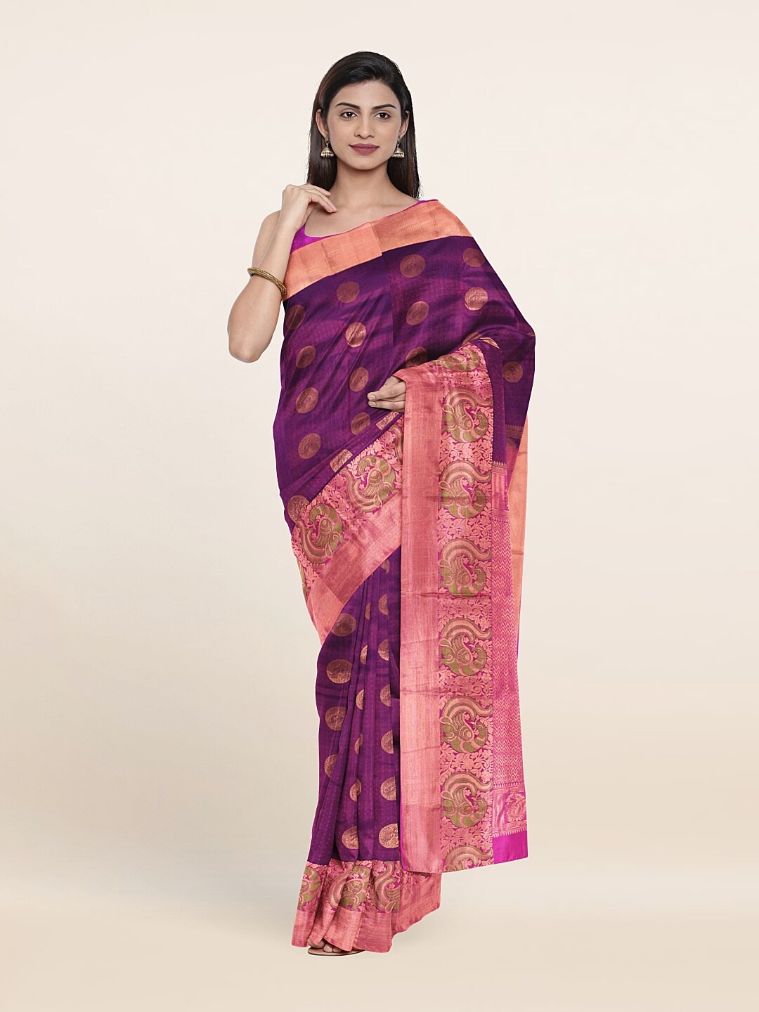 

Pothys Woven Design Zari Pure Silk Kanjeevaram Saree, Purple