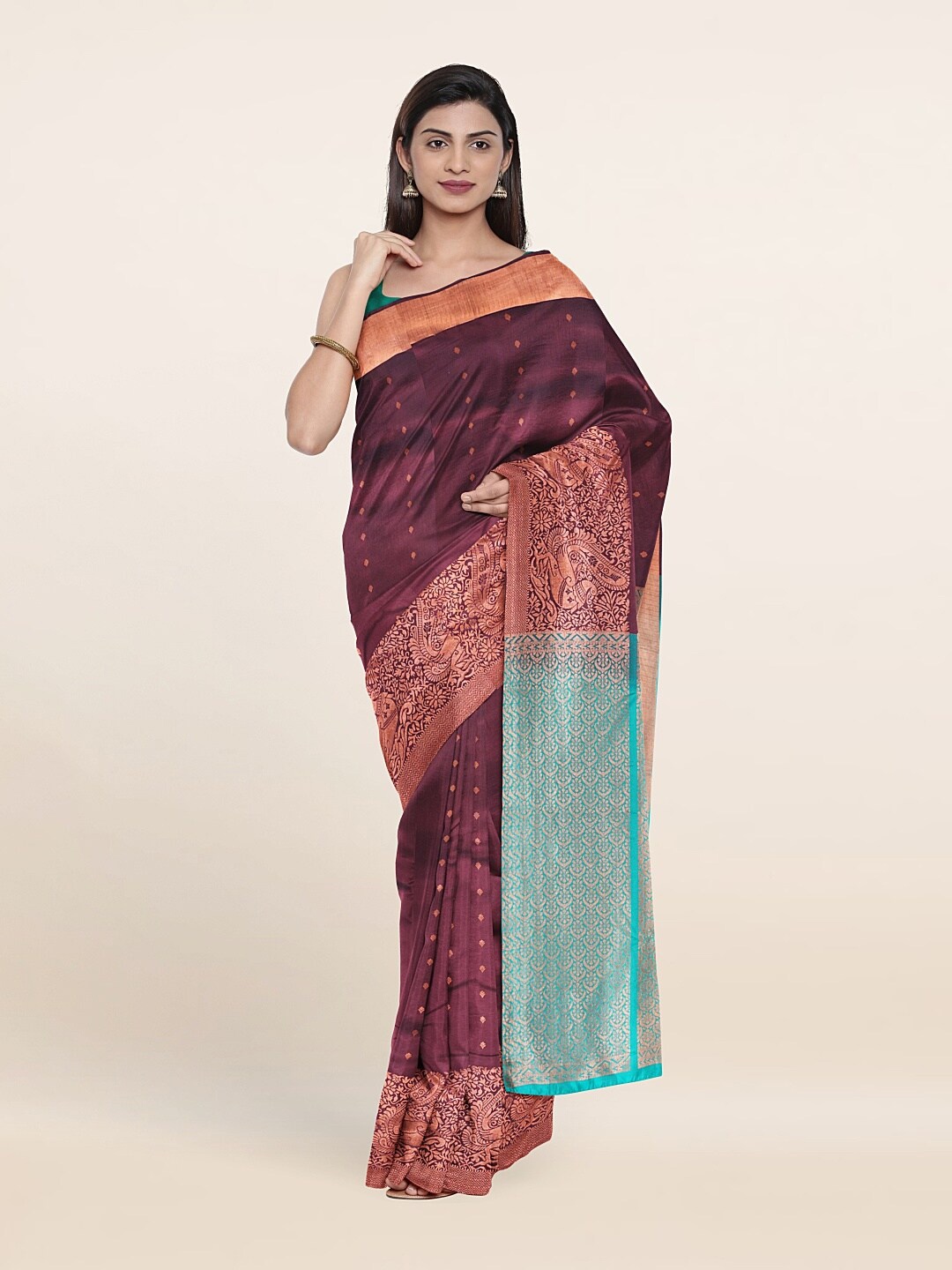 

Pothys Blue Woven Design Zari Pure Silk Kanjeevaram Saree, Maroon